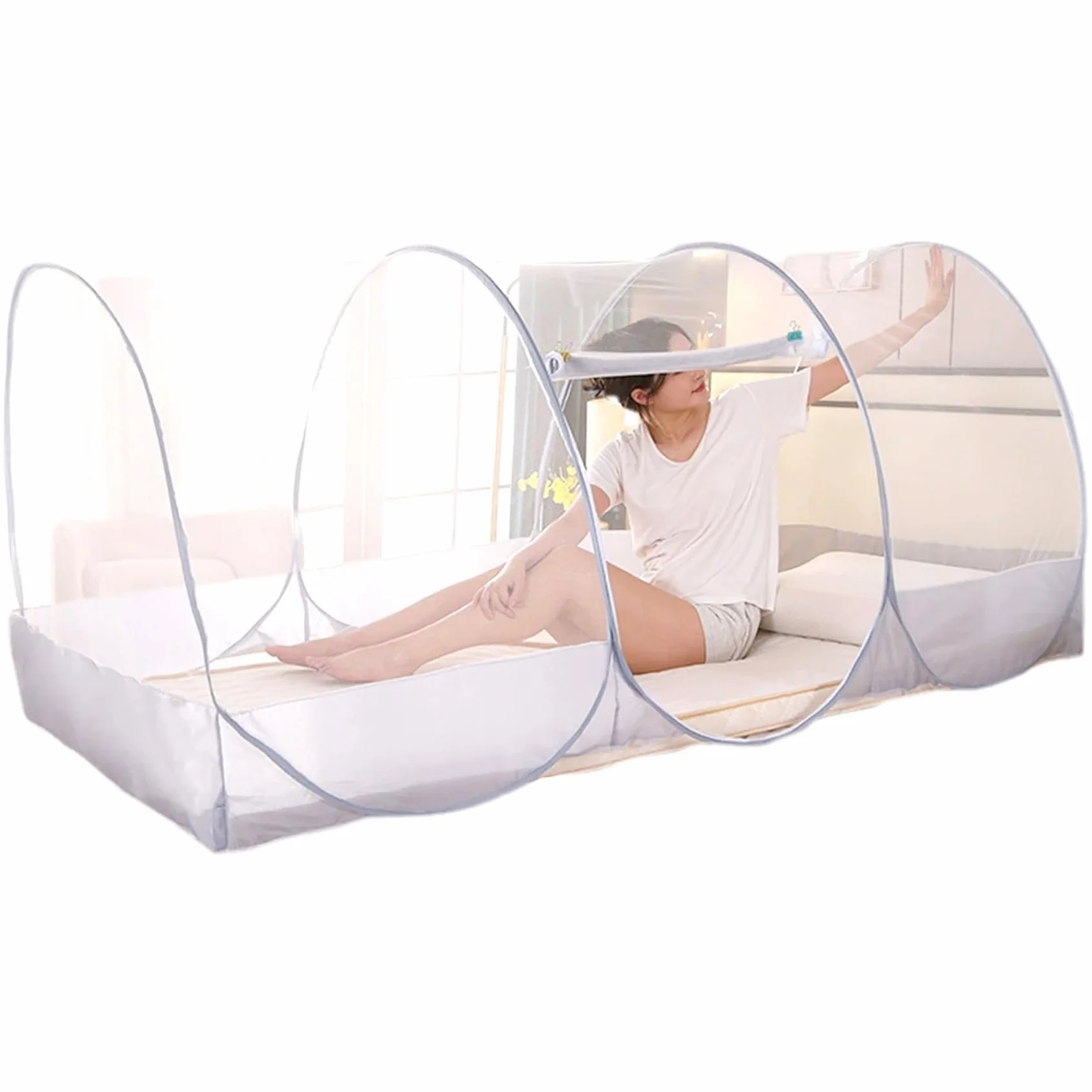 Neta de Mosquitos para la Cama 75x35x35in Pop-Up Tienda de mosquitera Transpirable Plegable con Puerta de poliéster de la Puerta con Cremallera Tienda de Malla de poliéster para Acampar, Dormitorio