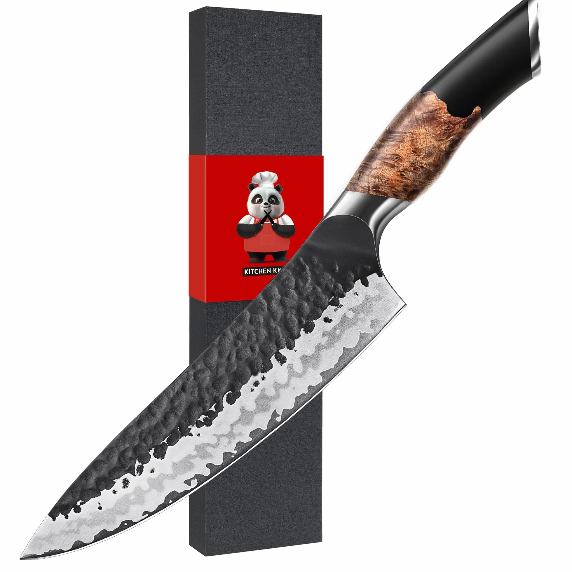 SHAN ZU Cuchillo Japonés Forjado a Mano, Cuchillo de Cocina 20 cm, 7 Capas Cuchillo de Chef Afilado de Acero al Carbono, Cuchillo Gyuto Profesional para Verdura y Carne, Mango de Madera de Arce