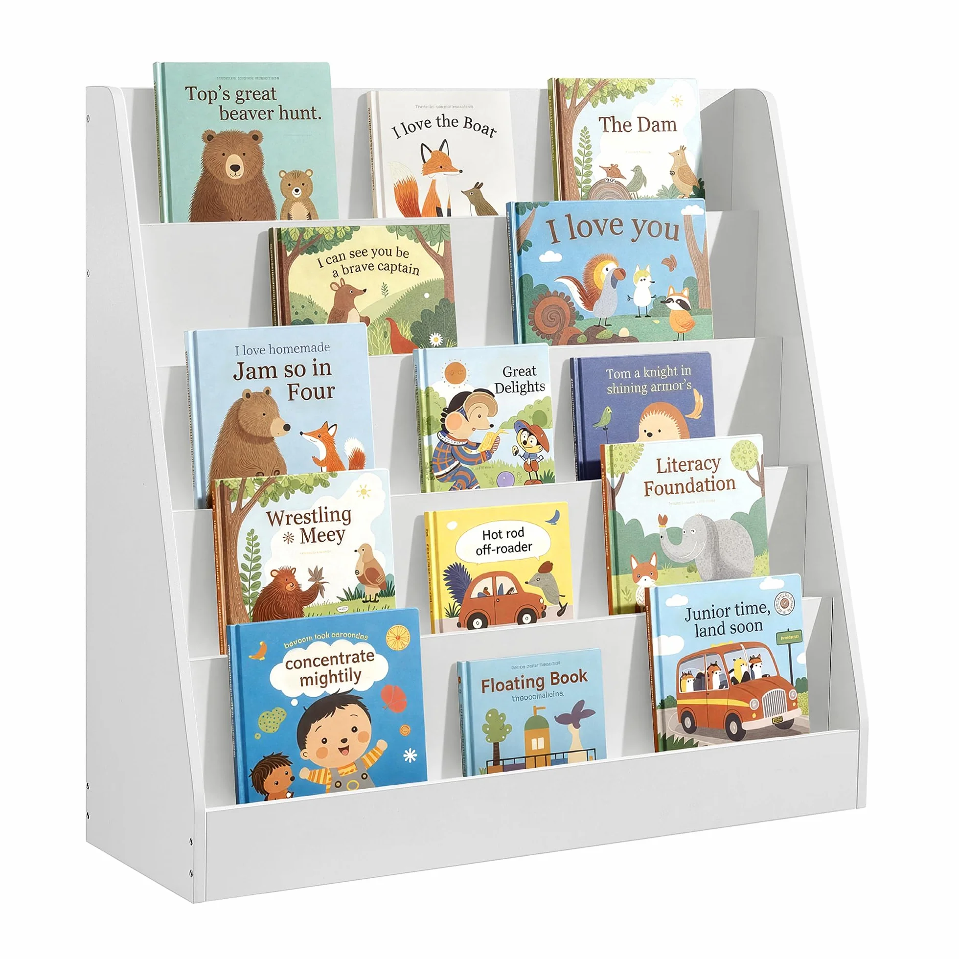 SONGMICS Estantería Infantil Montessori 5 Niveles, Soporte para Libros Ilustrados, 30x80x80 cm, Blanco Nube
