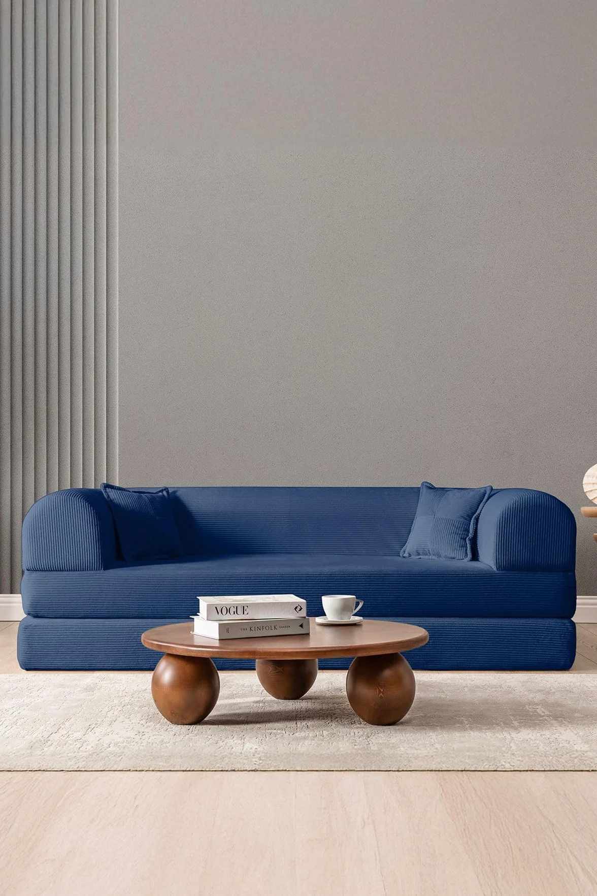 Sofá Cama de 3 plazas, Azul Marino, 190 cm, 100% Tejido de Felpa Acanalada, Funda extraíble, Apta para Mascotas, 2 Almohadas Incluidas