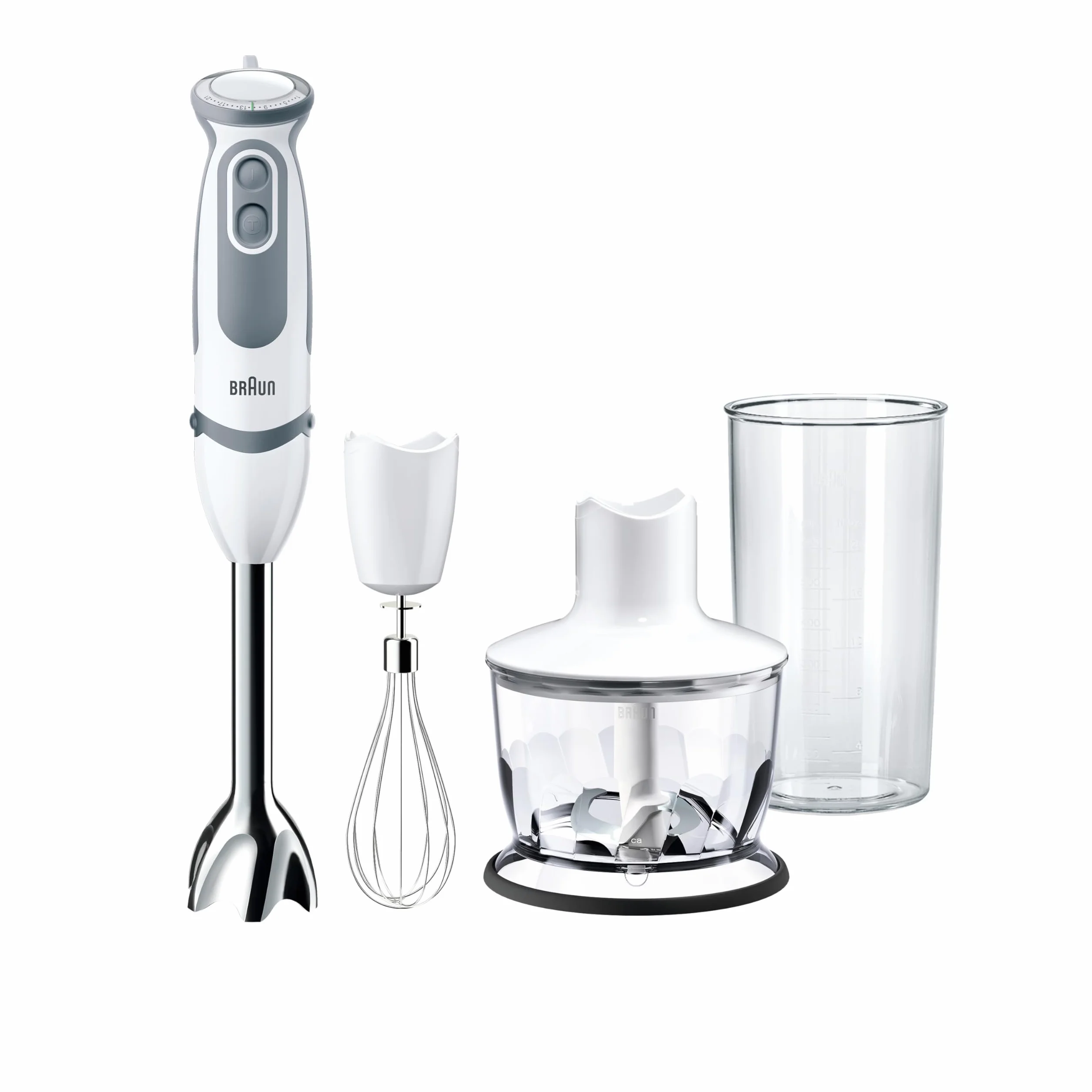 Braun Hogar Minipimer 5235 - Batidora de mano, 1000 W, 21 velocidades y función turbo, anti-salpicuduras, Powerbell Plus, 3 accesorios (varillas, picadora 500ml, vaso medidor 600ml), Color blanco