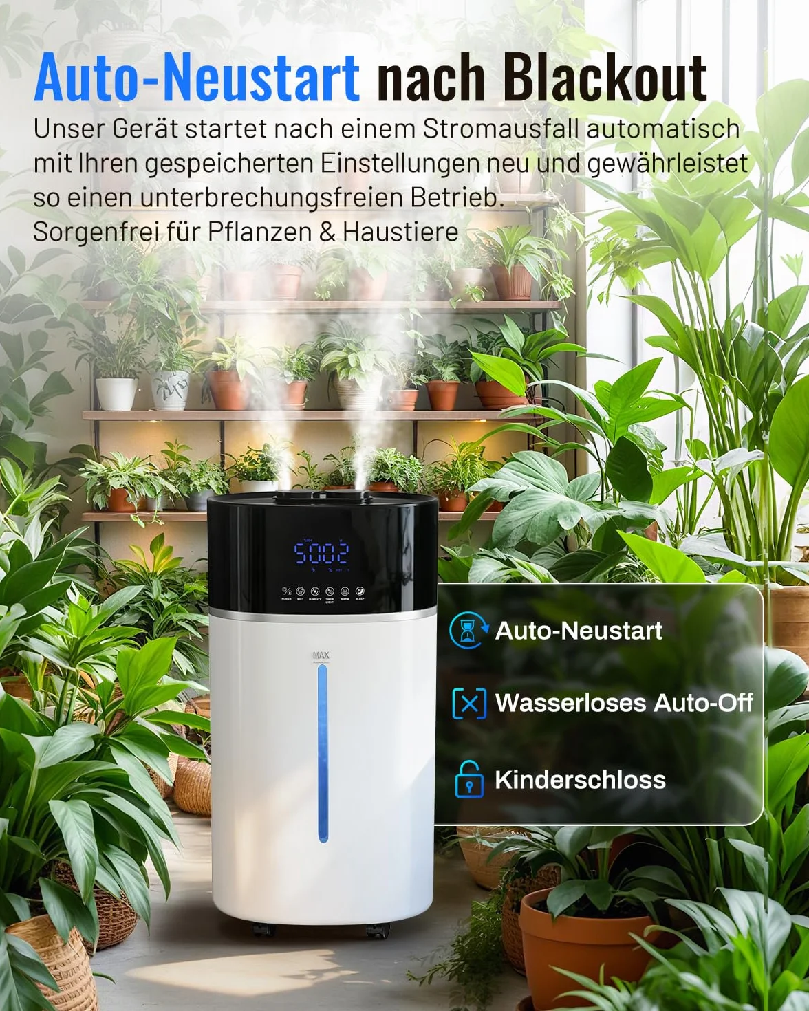 Humidificador para habitaciones grandes, 18 L, tecnología de niebla fría y caliente, color blanco