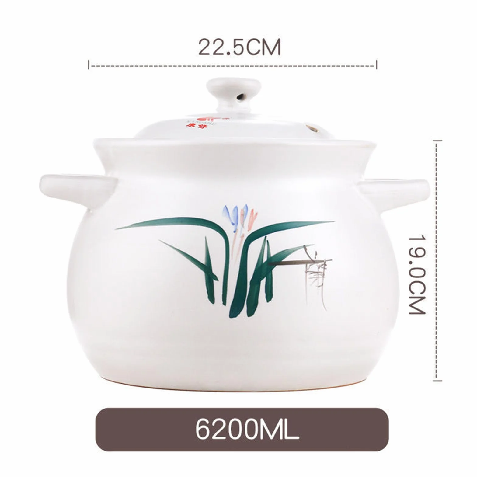 Olla de cerámica de barro con tapa para hacer guisos, gachas, sopa, 6,2 l