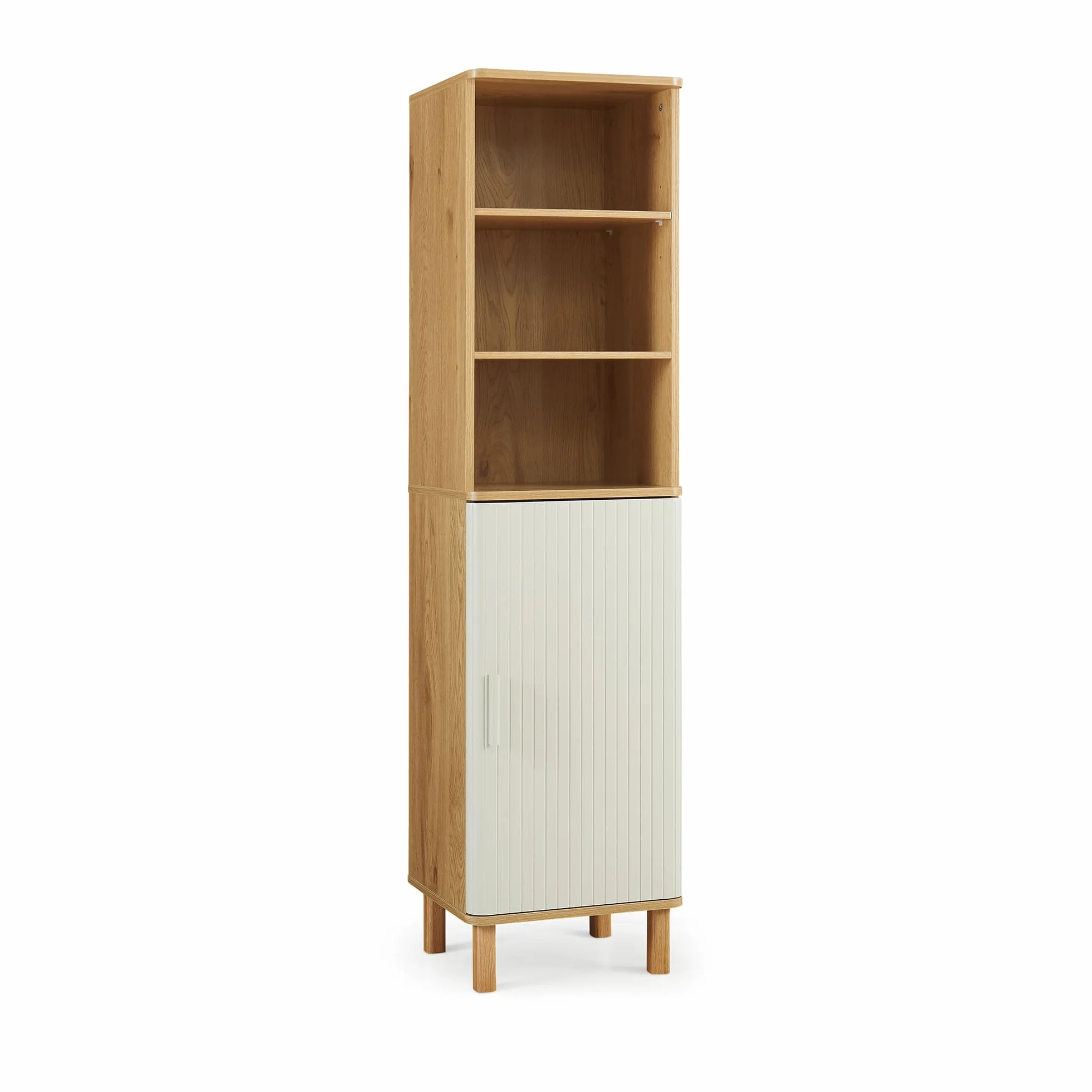 [en.casa] Armario Alto de Baño Ferrersp con 1 Puerta y 6 Compartimentos Mueble Alto de Baño Mueble Auxiliar para Cocina Dormitorio 160 x 42 x 35 cm MDF Pino - Roble/Arena