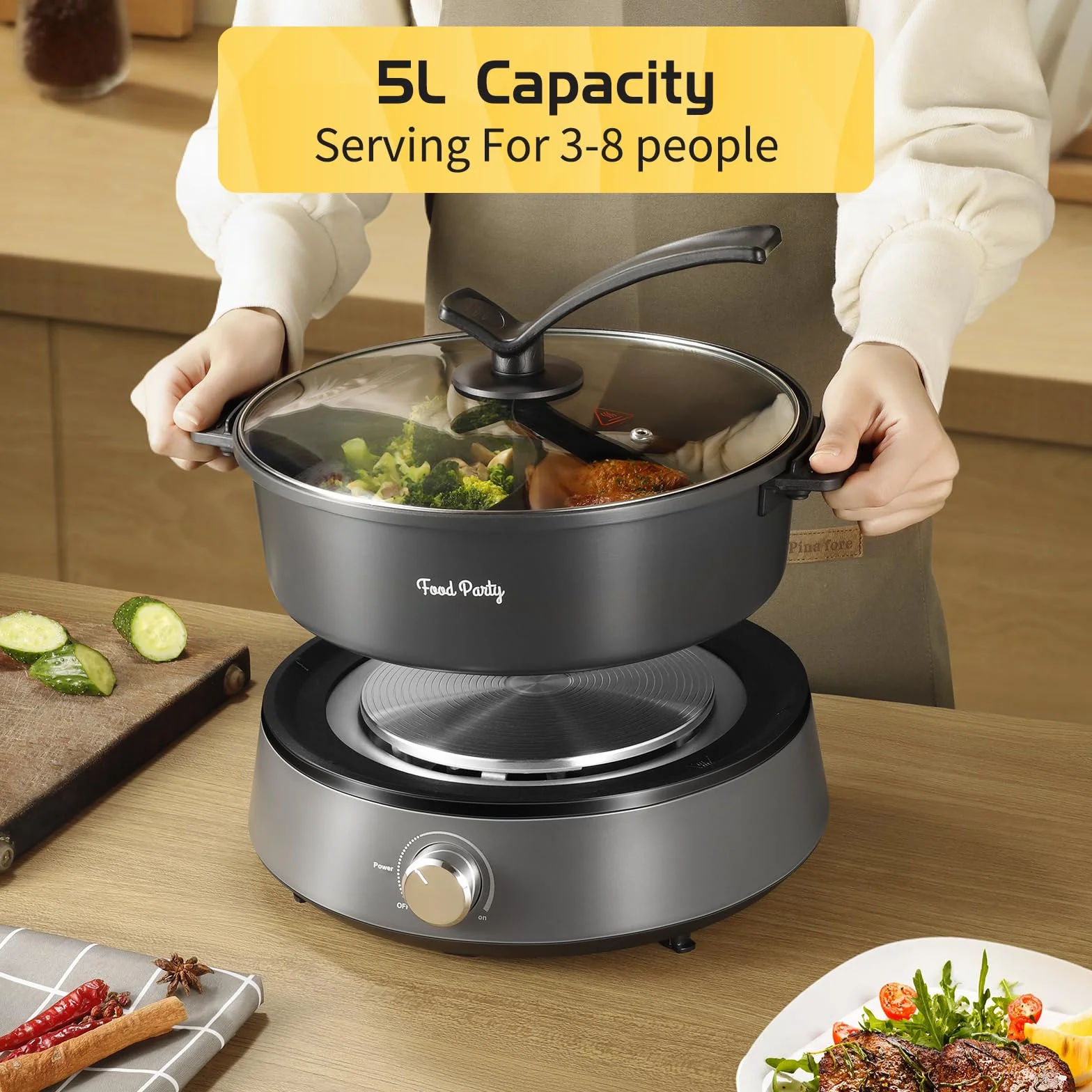 Food Party Olla Hot Pot Eléctrico 4L Separable 220V 1350W Fondue Shabu Shabu