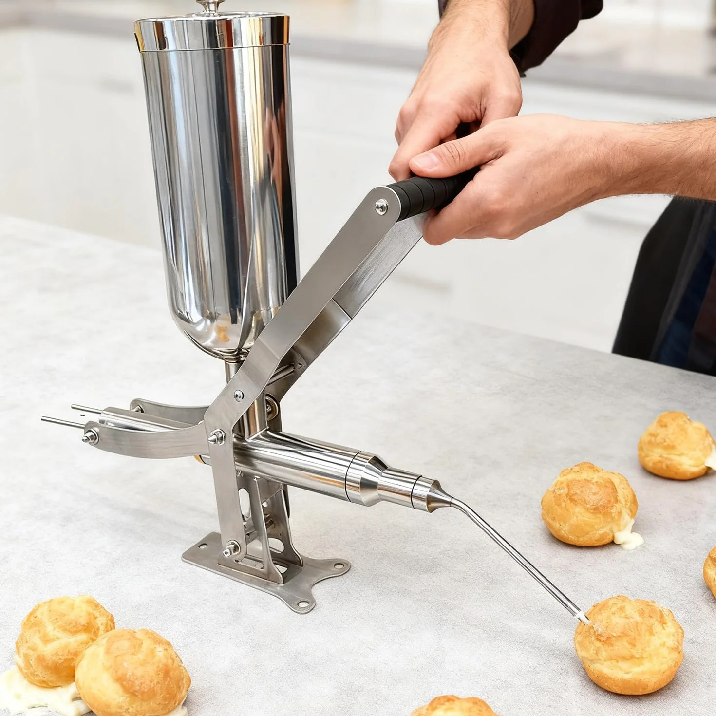 Máquina de Relleno Manual para Donas 5L Acero Inoxidable - Rellenadora Profesional de Crema,Mermelada y Chocolate con 4 Boquillas Antigoteo,para Panaderías y Restaurantes