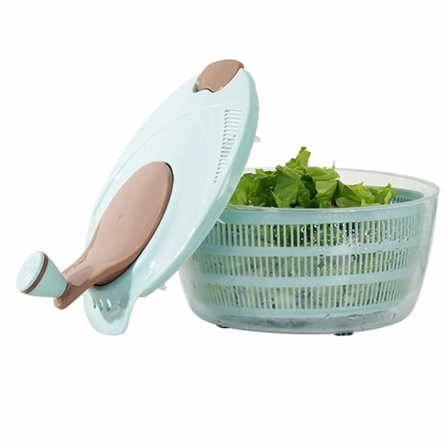 Centrifugador de ensalada con manivela, secador manual de verduras, deshidratador de lechuga eficiente para cocina, base antideslizante