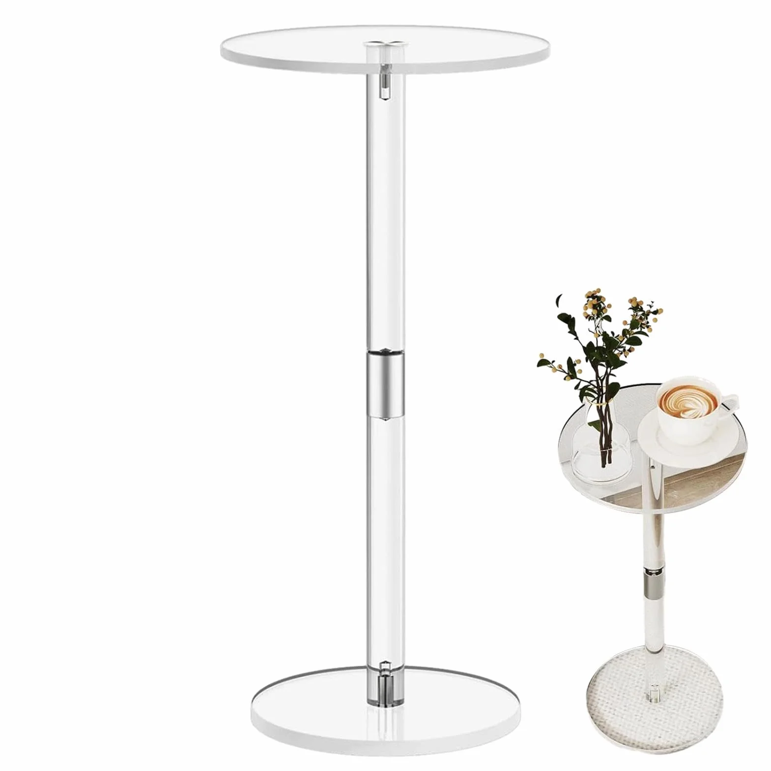 Mesa de acrílico para bebidas, pequeña mesa auxiliar | transparente para teléfonos, alimentos, aperitivos y bebidas, moderna mesa auxiliar de acrílico transparente para sal