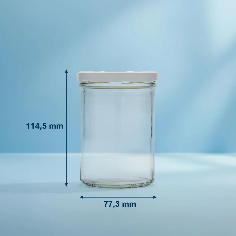 84 tarros de cristal para conservas de 435 ml, con tapa blanca, ideal para mermelada, mermelada, gelatina, sopa o preparación de harina, apto para horno, fabricado en Alemania