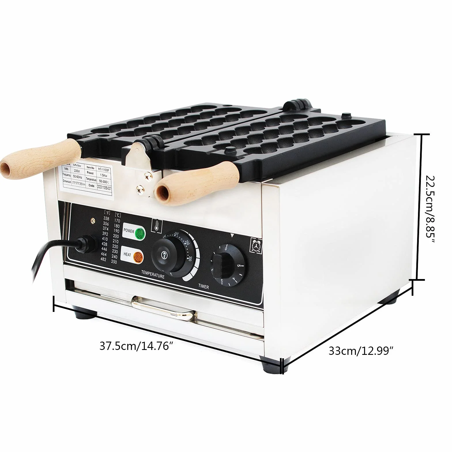 Antiadherente Bubble Waffle Maker Huevo Gofrera Huevo Waffle Machine 1500W Comercial Adecuado para Panaderías Restaurantes