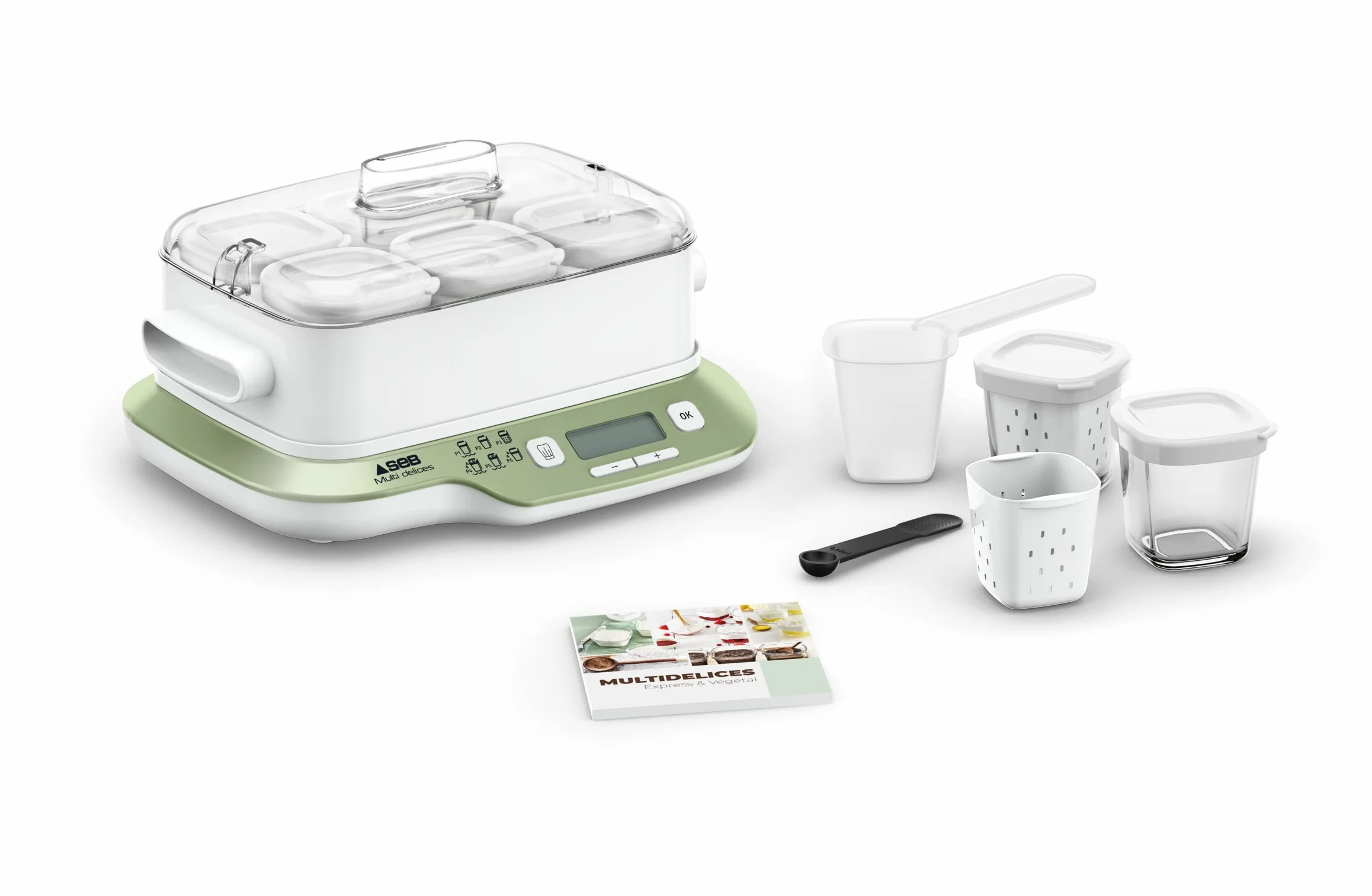 Seb Multi Delices Express Vegetal Yogurtera 6 tarros de vidrio 140 ml, libre de BPA, 6 programas, programa expreso, fabricado en Francia YG660A11