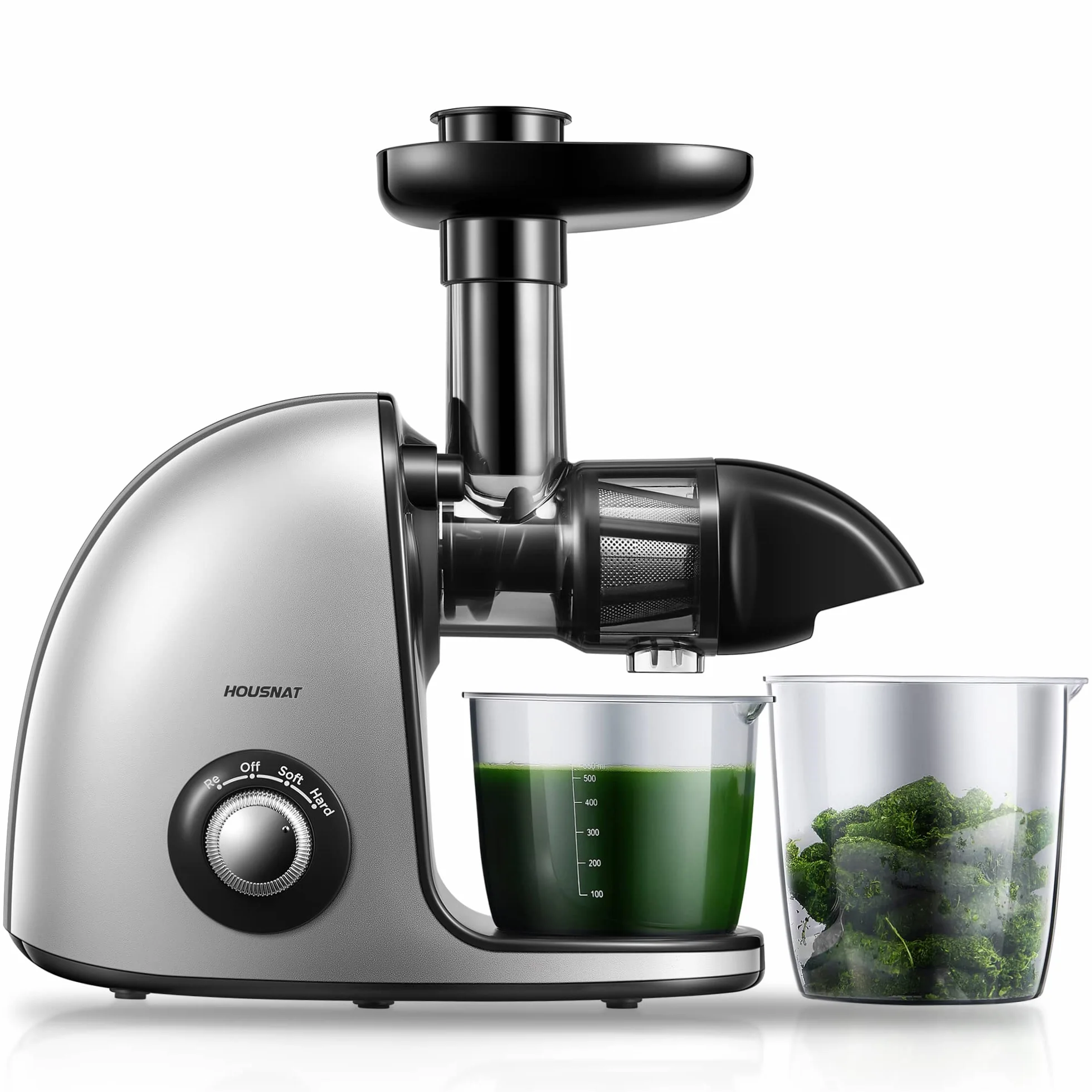 Housnat Licuadora Prensado en Frio, Extractor de Zumos con 2 Velocidades, Motor Silencioso