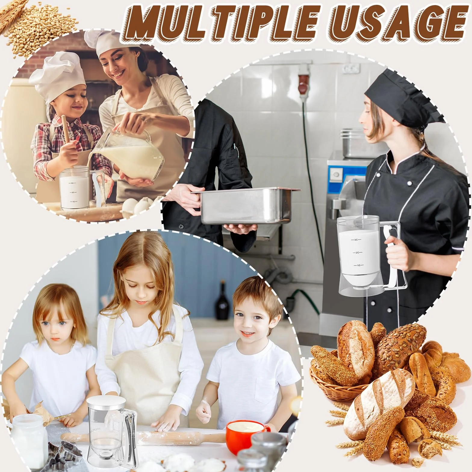FillTouch 2 dispensadores de masa para panqueques con mango de compresión para parrilla, dispensador de mezcla, panqueques para hornear, cocina, cupcakes, galletas, gofres (blanco)