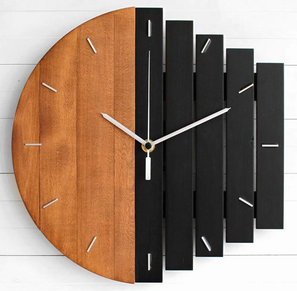 Relojes de Pared Estilo Industrial Abstracto Reloj de Madera silencioso para la Oficina en casa Sala de Estar Dormitorio Decoración 30 CM