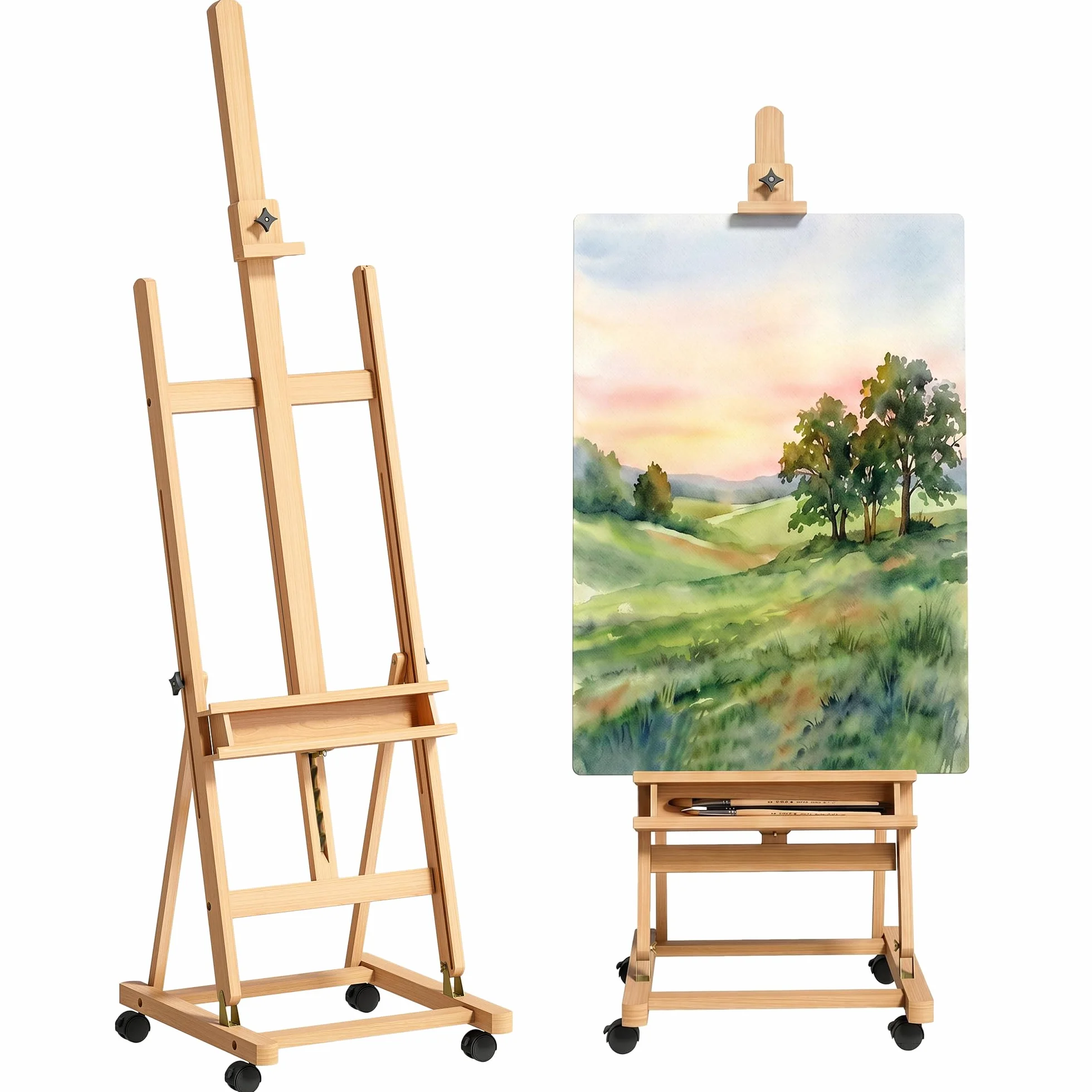 Vinsetto Caballete de Pintura Plegable, 238 cm, Caballete de Madera con Ruedas, Altura Ajustable, Bandeja, para Adultos, Artistas, Pintor, Estudiantes, Natural