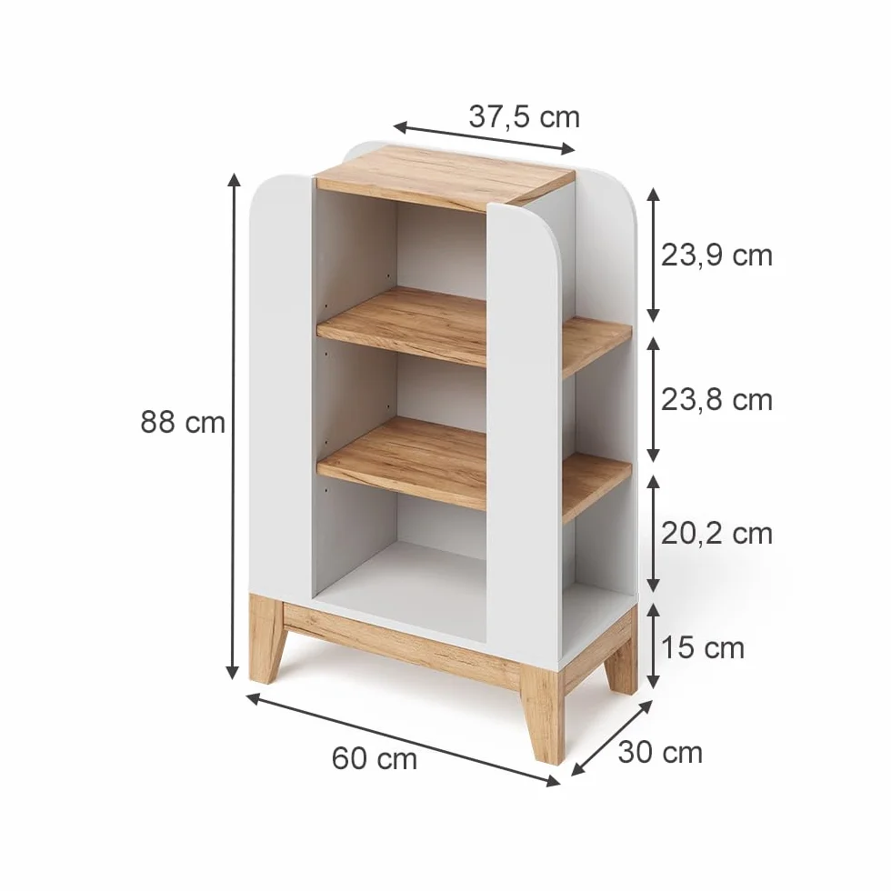 VitaliSpa Estantería Infantil Malia, Blanco/Artesano, 60 x 88 cm con 9 Compartimentos, con estantes Ajustables en Altura y Espacio de Almacenamiento Abierto