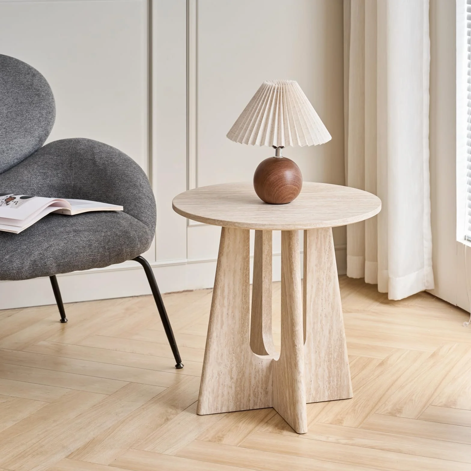 GrandCA HOME Juego de 2 Mesa de Centro Redonda, Mesa Auxiliar de Sala de Estar de Estilo Minimalista Moderno, Material de Tablero de Densidad Media, Adecuada para Sala de Estar - Beige