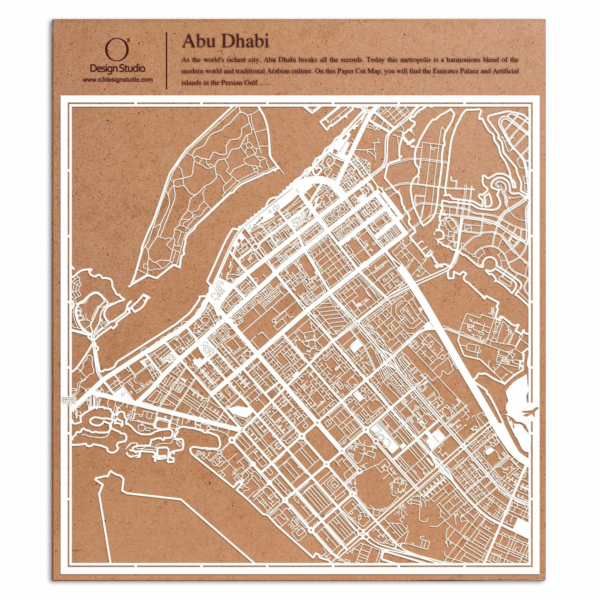 Abu Dhabi Recortes de papel del mapa Blanco 30x30 cm Arte de papel