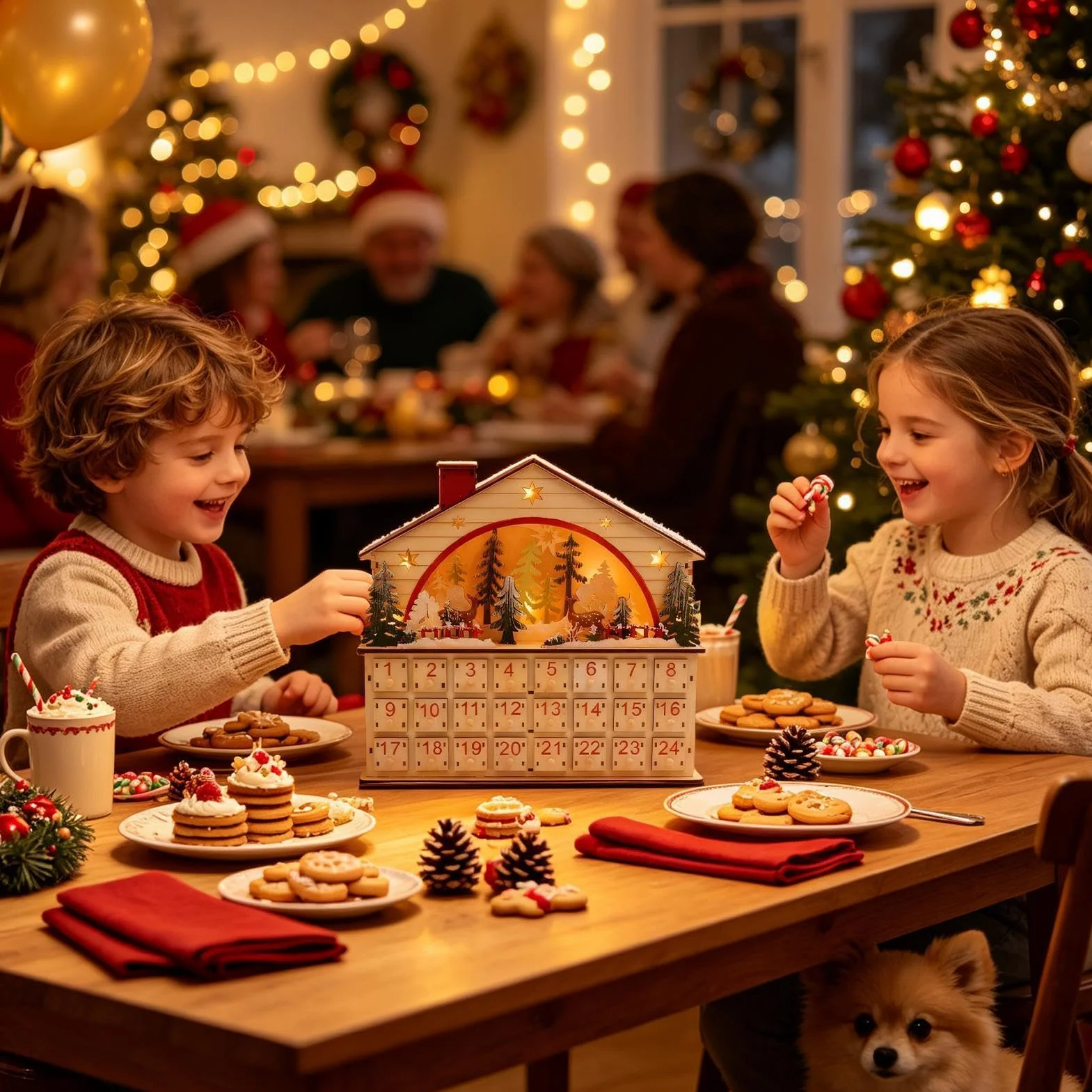 Calendario Navideño De Cuenta Atrás 24 Días Escritorio Casa Madera | Calendario de Cuenta Regresiva de Navidad con Cajones Para Escritorio, Estantería, Salón Y