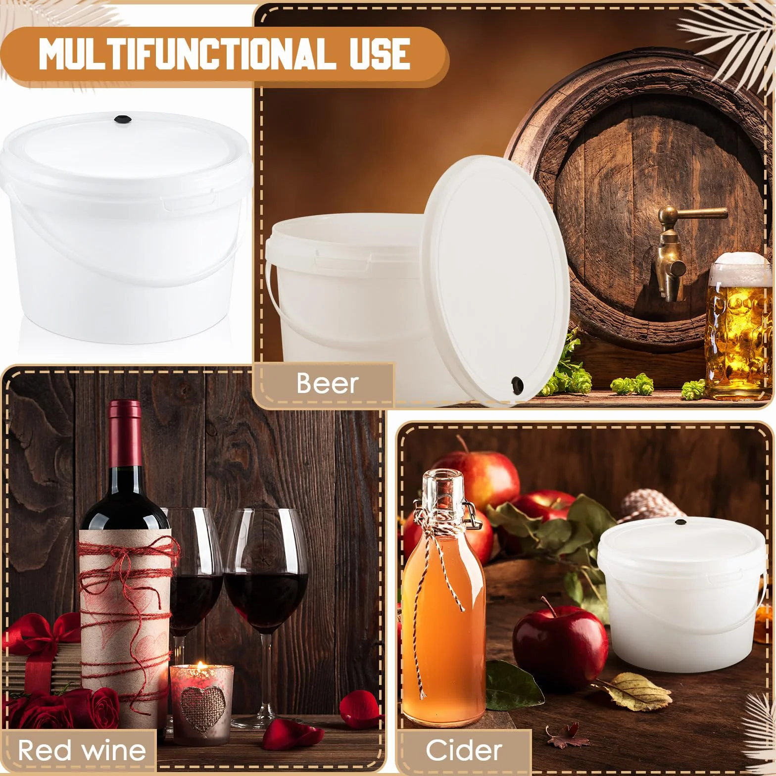 Hushee 6 cubos redondos de fermentación de 1 galón con tapa, fermentación de grado alimenticio, fermentador de vino para cerveza, vino, sidra, bebidas fermentadas