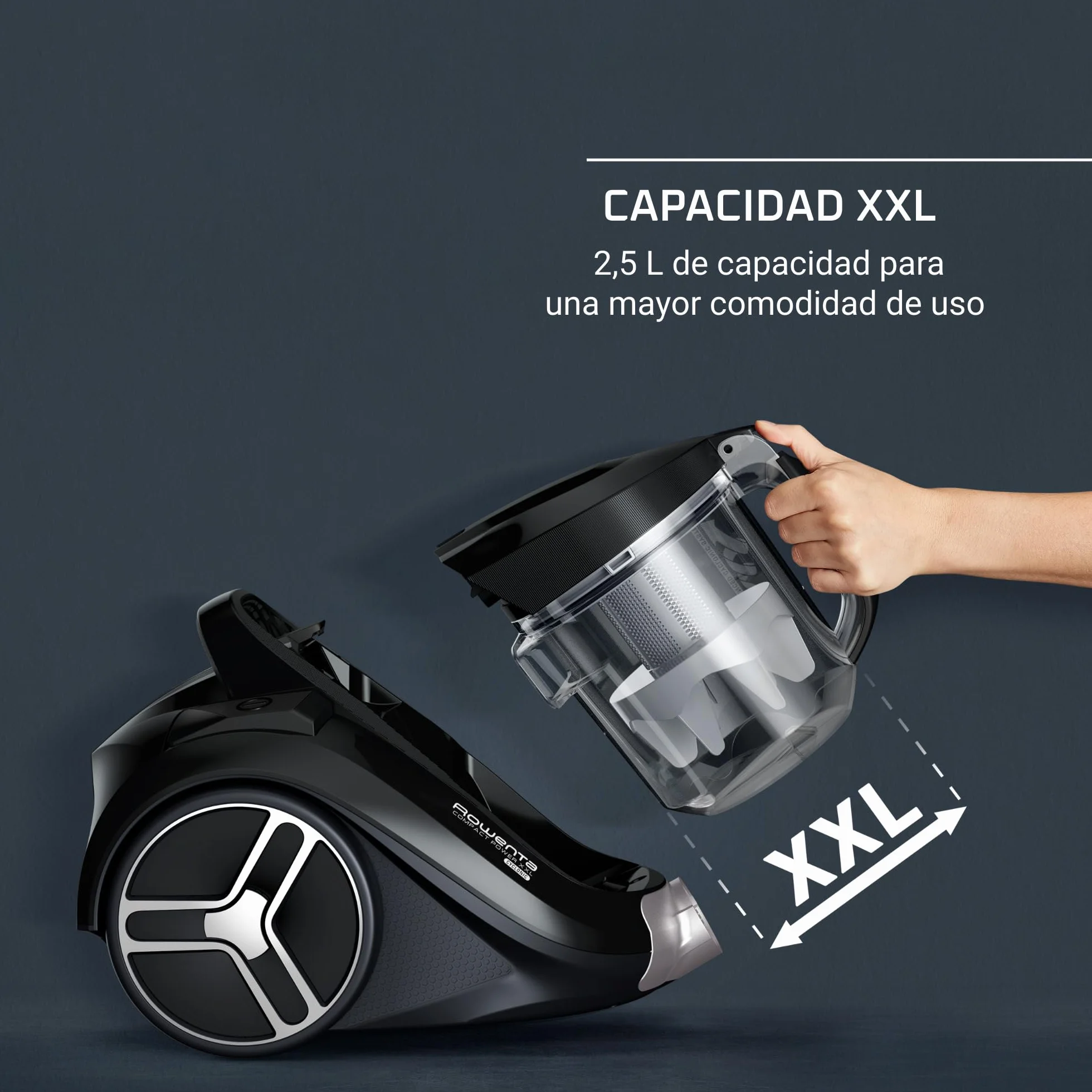 Rowenta Compact Power XXL RO4B30EA - Aspiradora sin Bolsa, Motor bajo Consumo 900 W, filtración ciclónica Avanzada 3 Niveles, depósito Extragrande 2,5 L, Compacto, Kit para parqué (Reacondicionado)