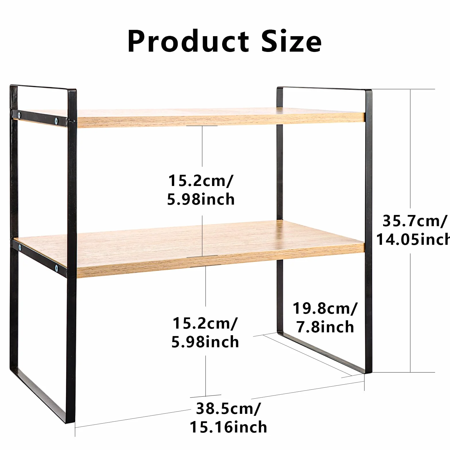 Organizador de escritorio de madera para oficina, suministros de escritorio de 2 niveles, bonito estante de almacenamiento de organización superior (negro)