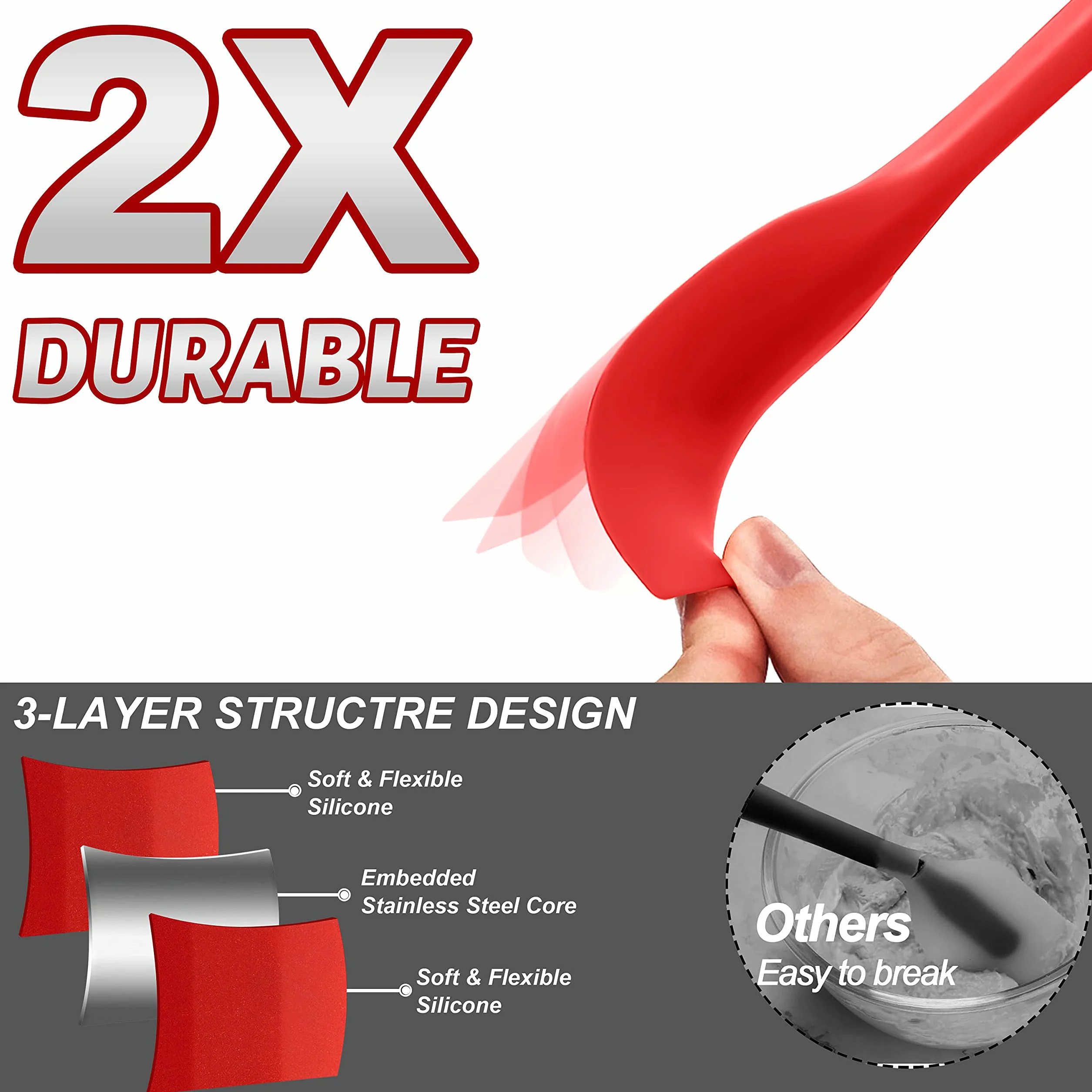 Anaeat Juego de 5 espátulas de silicona – Diseño sin costuras de una pieza – Espátulas de goma antiadherentes sin BPA, raspador de cocina flexible para hornear, cocinar, raspar y mezclar, resistente