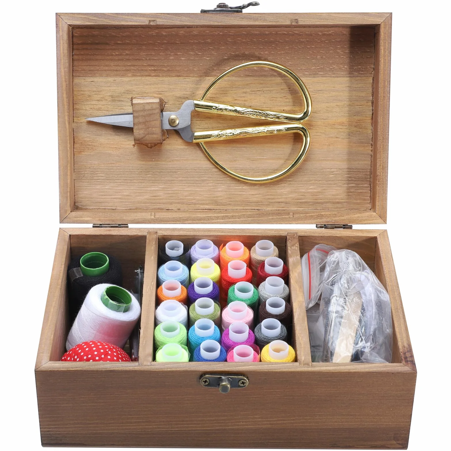 Kit de Costura para Principiantes Caja de Almacenamiento de Madera Natural, Gran Capacidad para Guardar Agujas, Hilos y Tijeras en Proyectos DIY