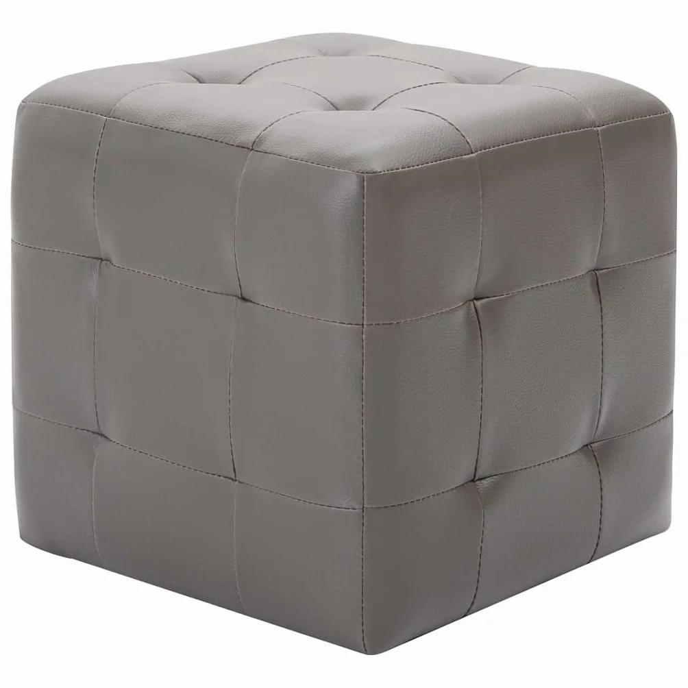 Puf - Taburete acolchado de piel sintética (2 unidades, 30 x 30 x 30 cm), color gris