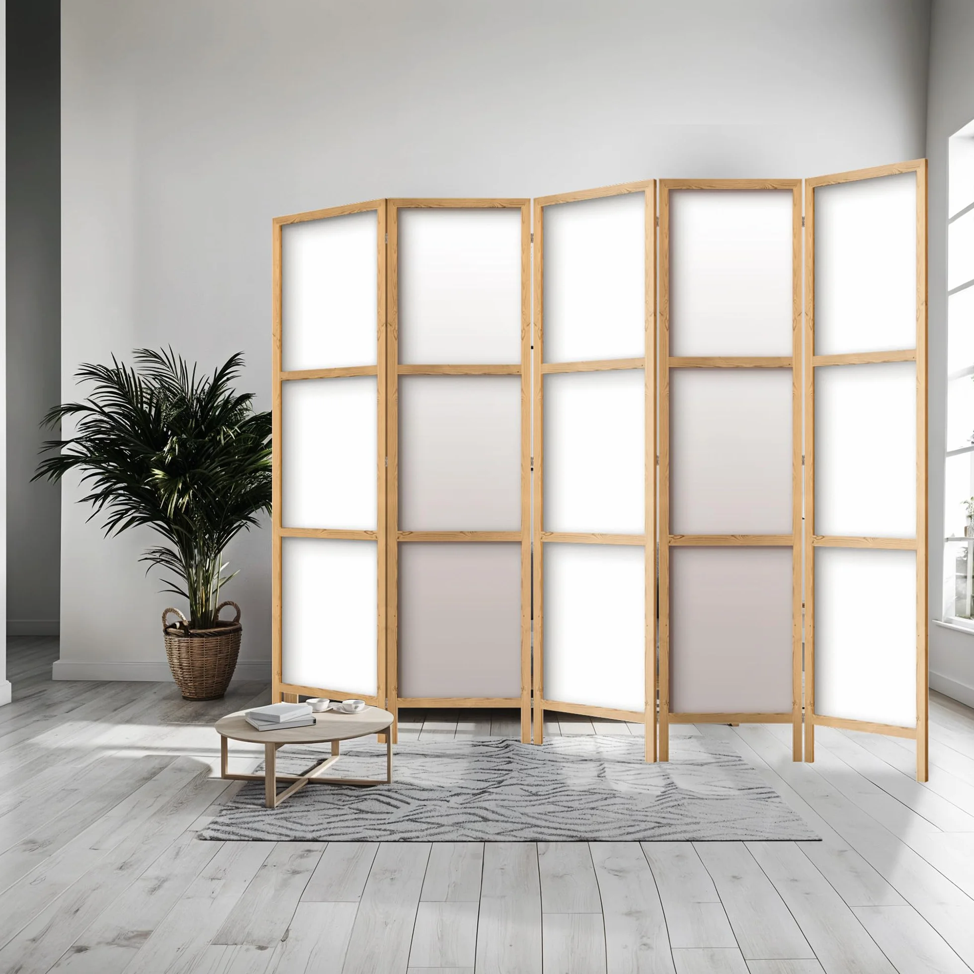 Biombo divisor de ambientes de madera 225x172 cm, 5 paneles, de un solo lado, estilo oriental