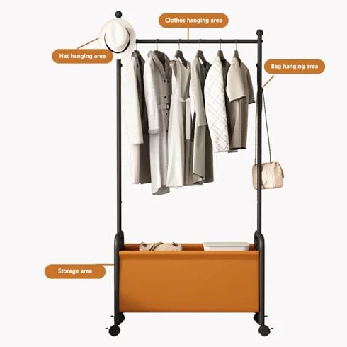 Cesta de almacenamiento con ganchos para abrigos, organizador de ropa de acero inoxidable duradero para entrada, pasillo y dormitorio