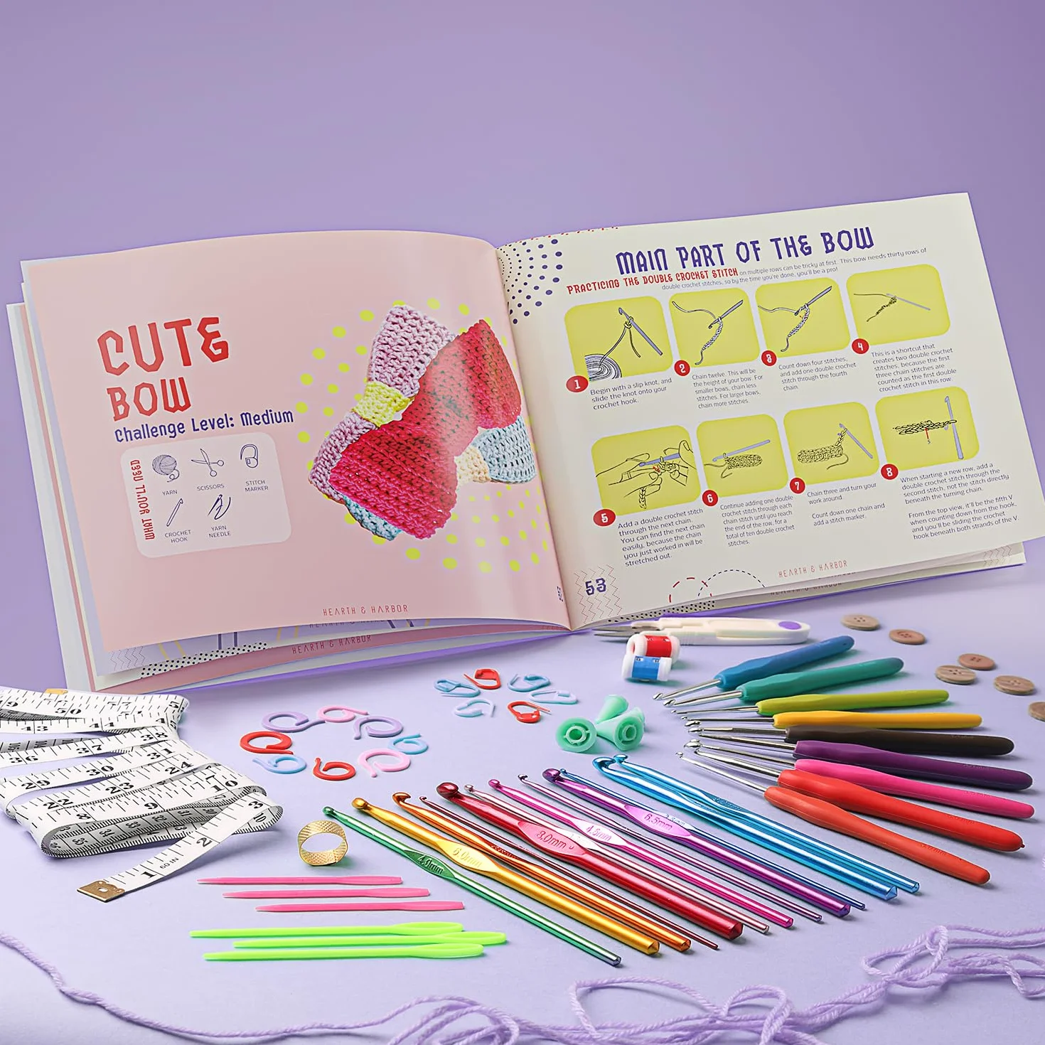 Kit para aprender a hacer ganchillo para principiantes, adultos y niños, juego de 80 piezas con guía paso a paso y libro de proyectos, kit de inicio de ganchillo con hilo y ganchos