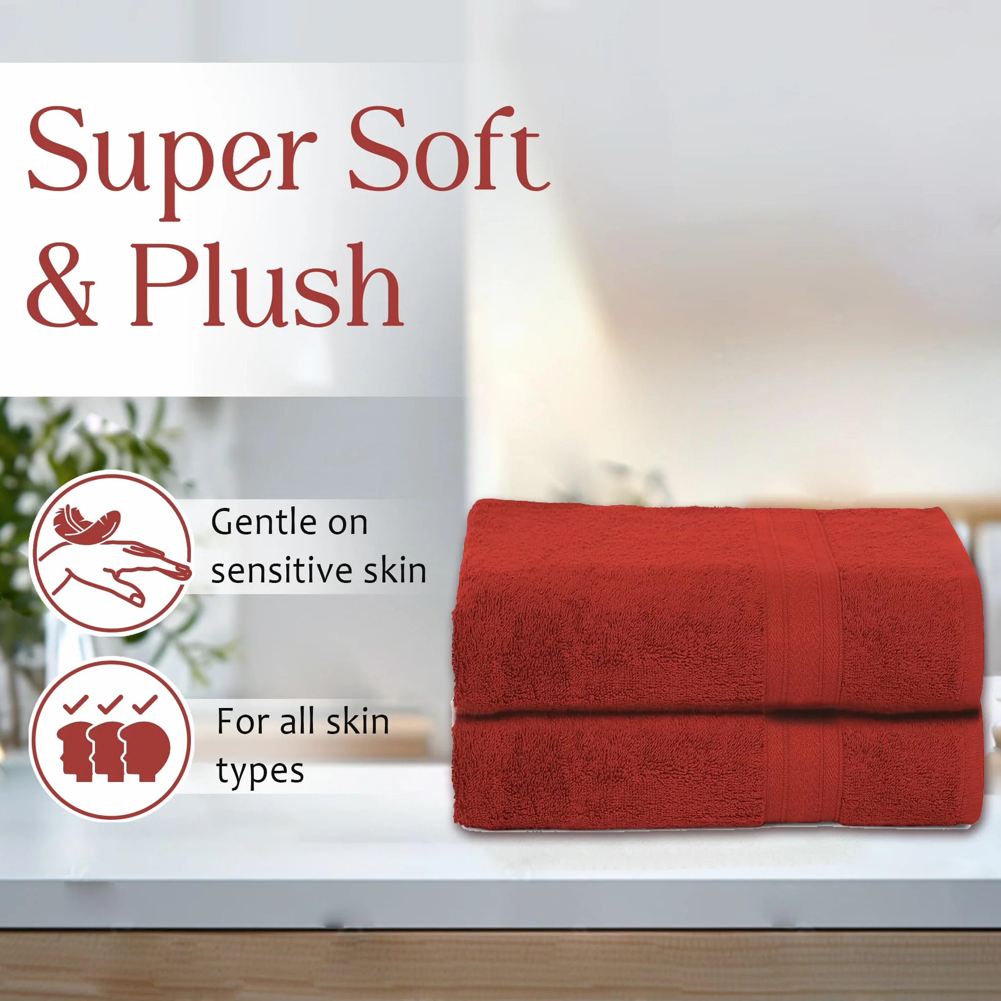 Juego de toallas altamente absorbentes de 500 g/m², 100% algodón, suave y afelpado, uso en todas las estaciones, grande, uso diario, duraderas (2 toallas de baño, óxido)