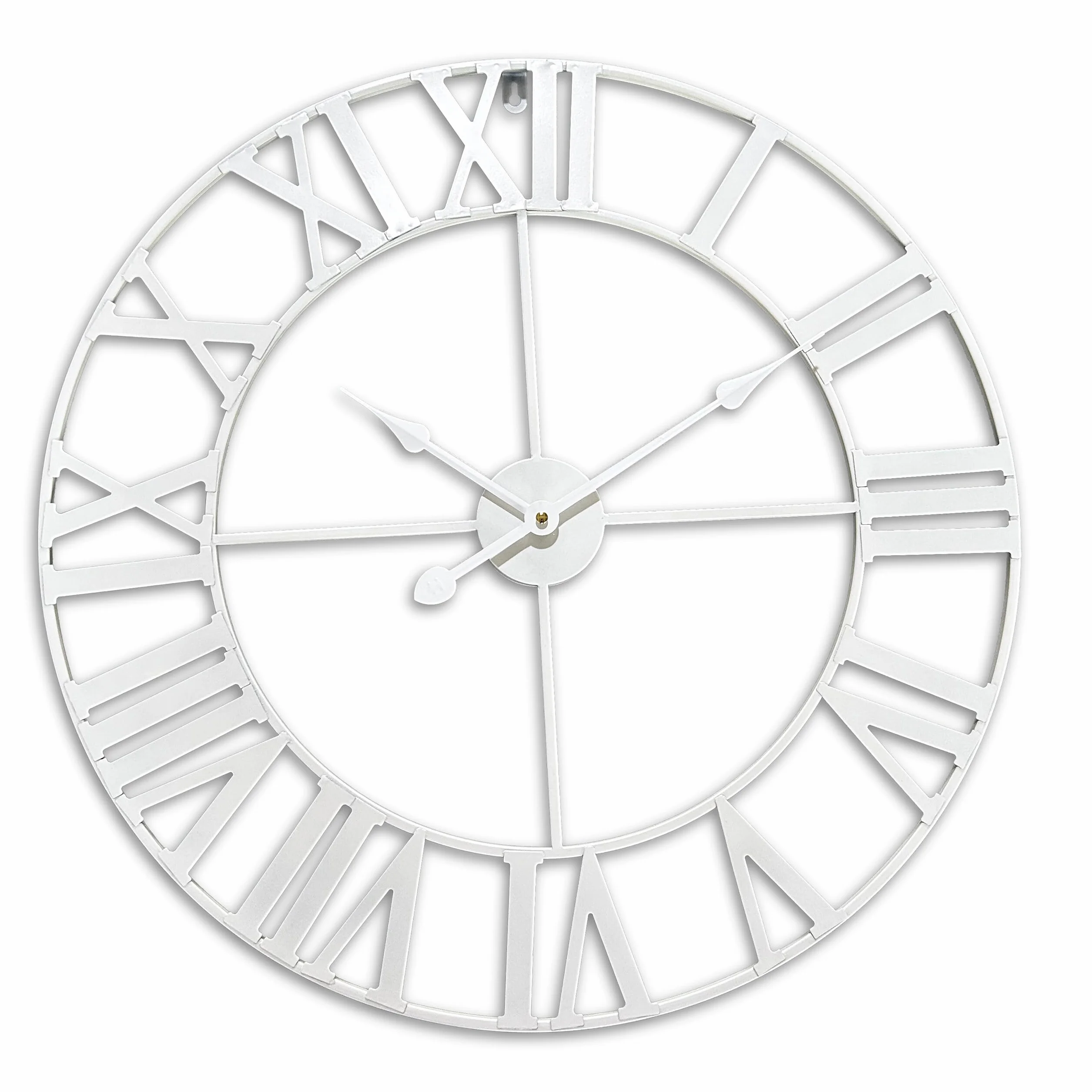 Reloj de Pared Relaxdays, números Romanos, Ø 60 cm, Reloj de salón a Pilas, Hierro, Blanco