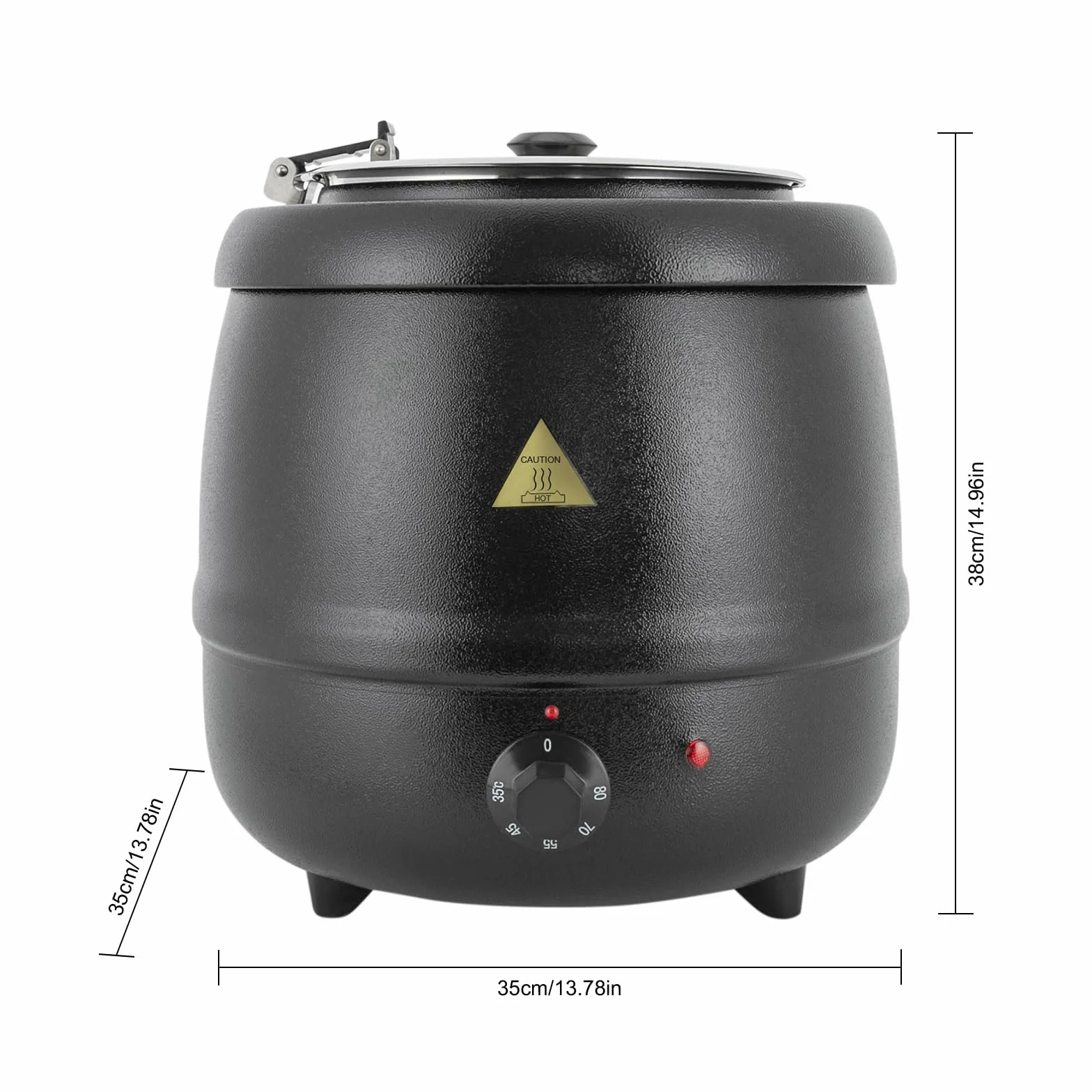 Olla eléctrica para sopa 10L 400W acero inoxidable inserto extraíble tapa abatible regulable 80°C calentador profesional