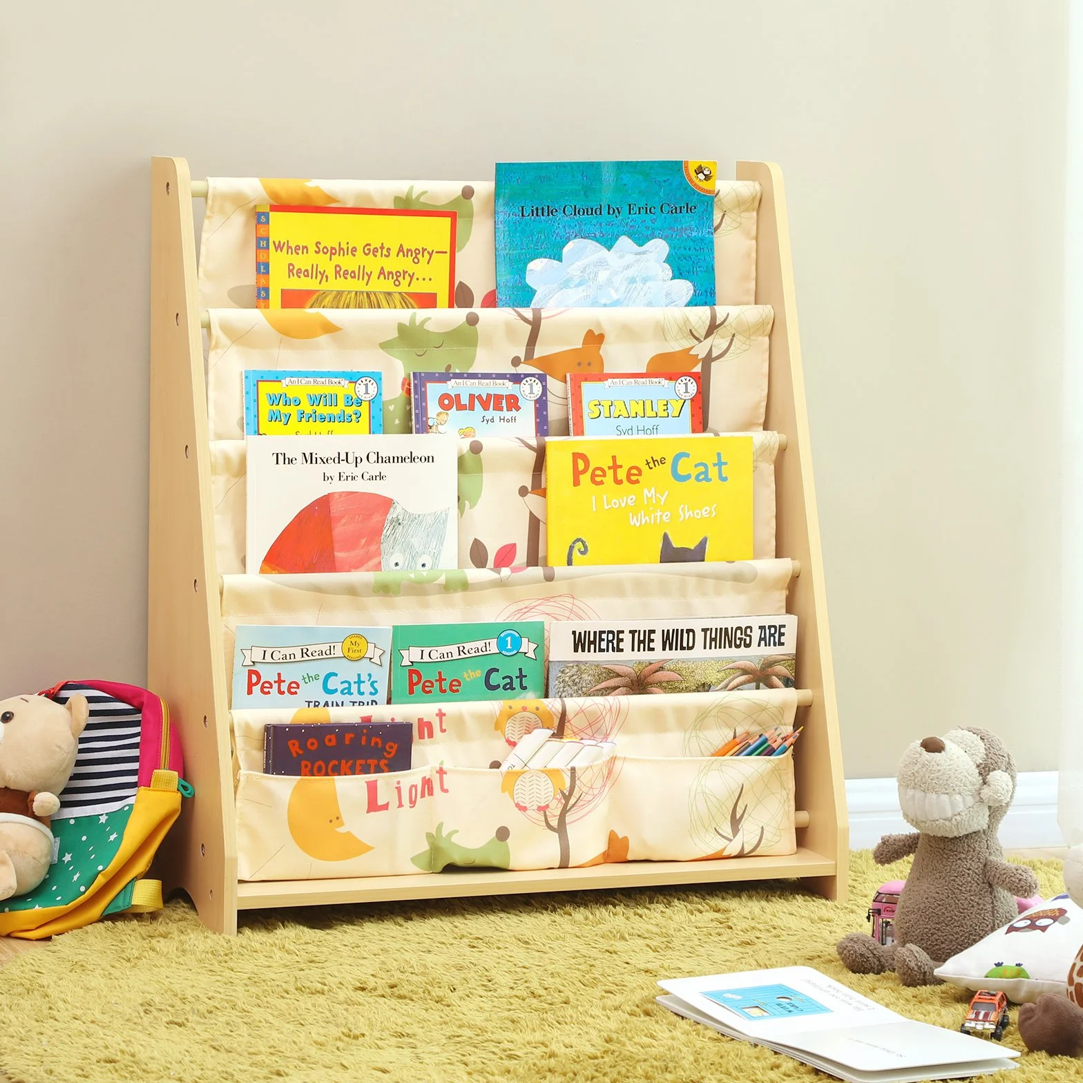 SONGMICS GKR71YL Estantería para niños, Color Madera de Arce, 62 x 28 x 72 cm