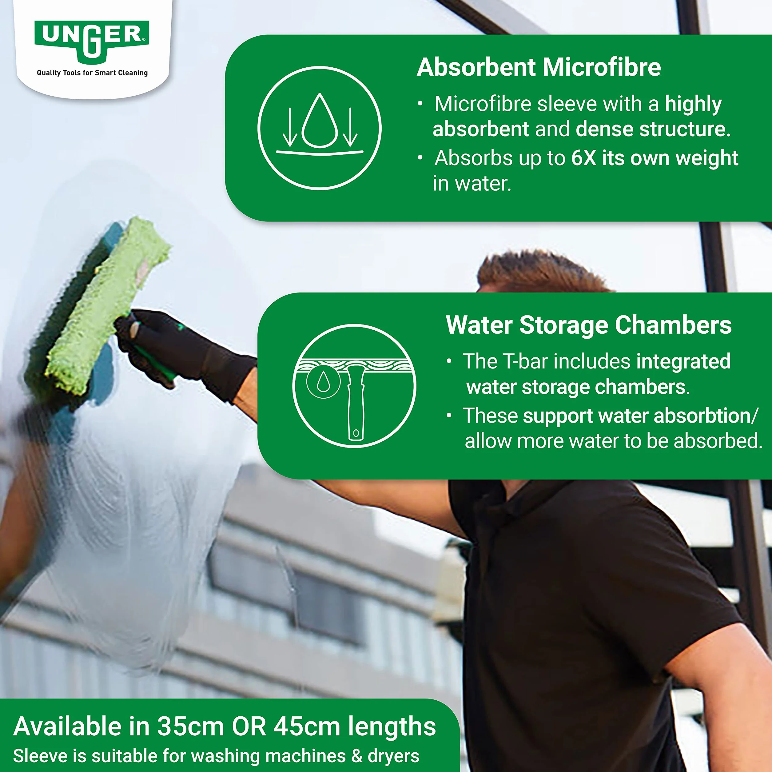 UNGER MicroStrip 79021 Limpiador para Ventanas 45 cm Funda de Microfibra