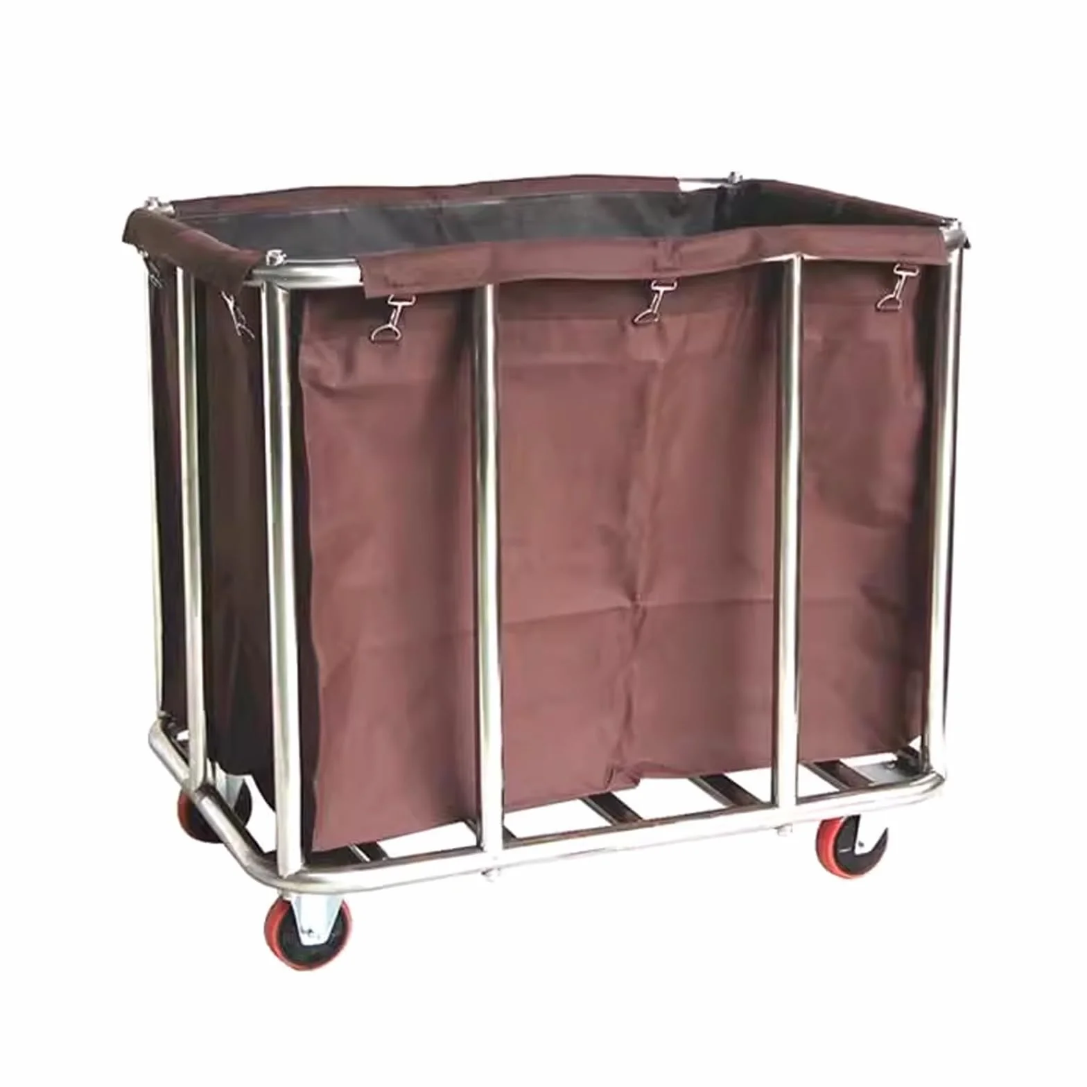 Cesta Ropa Sucia con 4 Ruedas Carro de Limpieza Profesional Gran Uso Acero Inoxidable Intensivo Cesta de La Ropa 100kg de Carga para Uso Comercial y Doméstico(Brown,90 * 65 * 85cm)