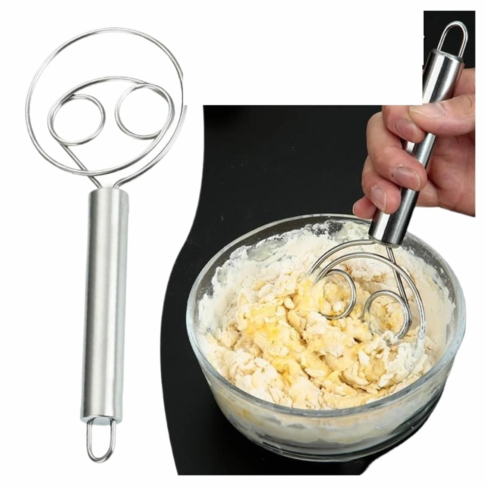 Batidor de masa acero inoxidable con mango ergonómico, mezclador Manual for hornear, batidor huevos, herramienta for agitar crema(Stainless Steel)