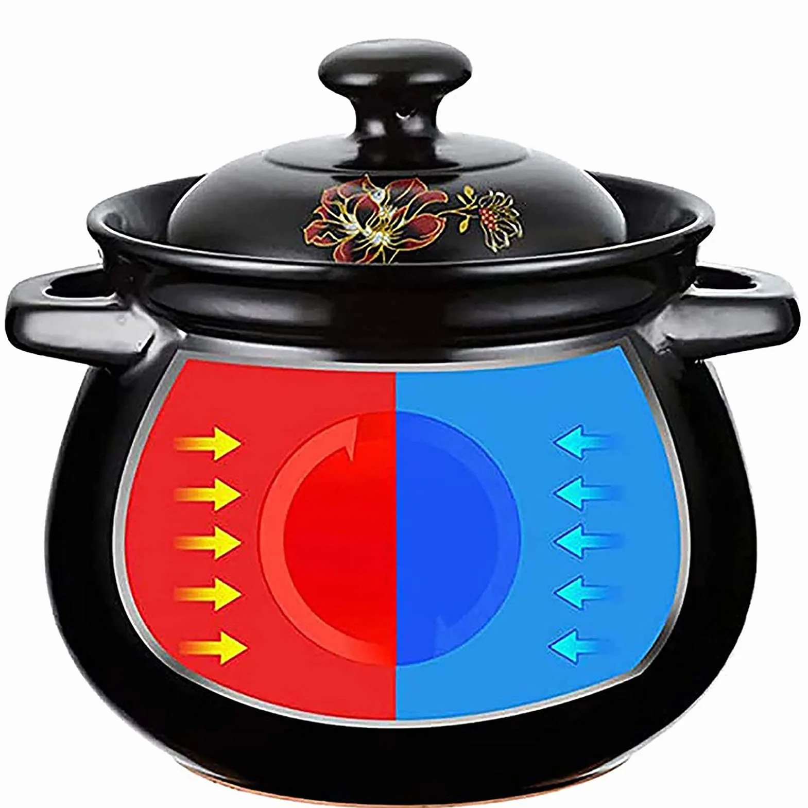Plato De Cazuela Con Tapa, Pote De Cazuela De Cerámica, Pote De Stock, Cazuela, Olla De Barro Para Cocinar, Caja Fuerte, Olla De Piedra Hecha De Arcilla Natural, Artesanías Tradicionales,Negro,4L