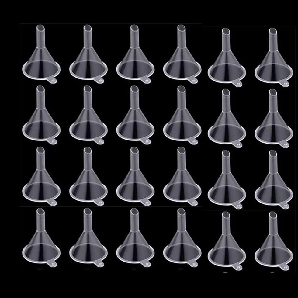 Mini Embudos de Plástico Transparente, 24 PCS, para Llenado de Botellas, Aceites Esenciales, Laboratorio