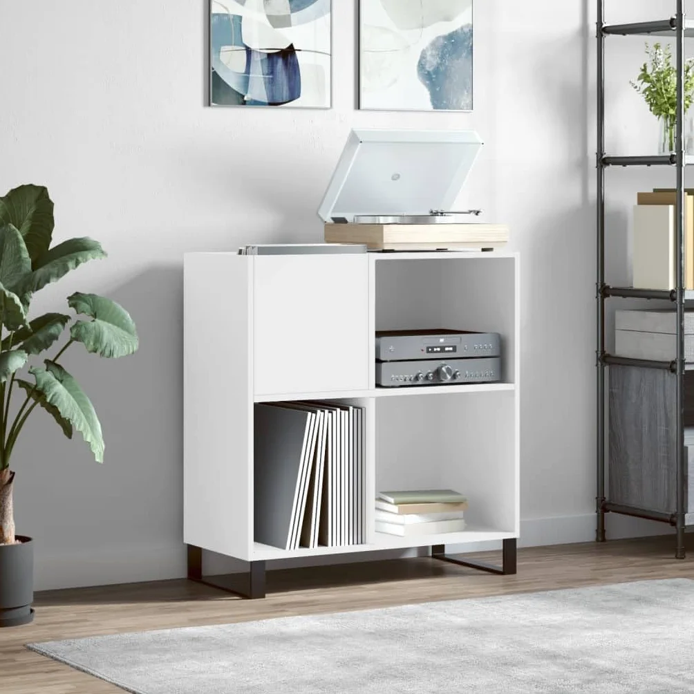 IKAYAA Mueble Tocadiscos, Mueble de Discos de Madera 84,5x38x89 cm, Tocadiscos de Vinilo Stand, Estanteria CD, Mueble para Vinilos, FF23E Blanco
