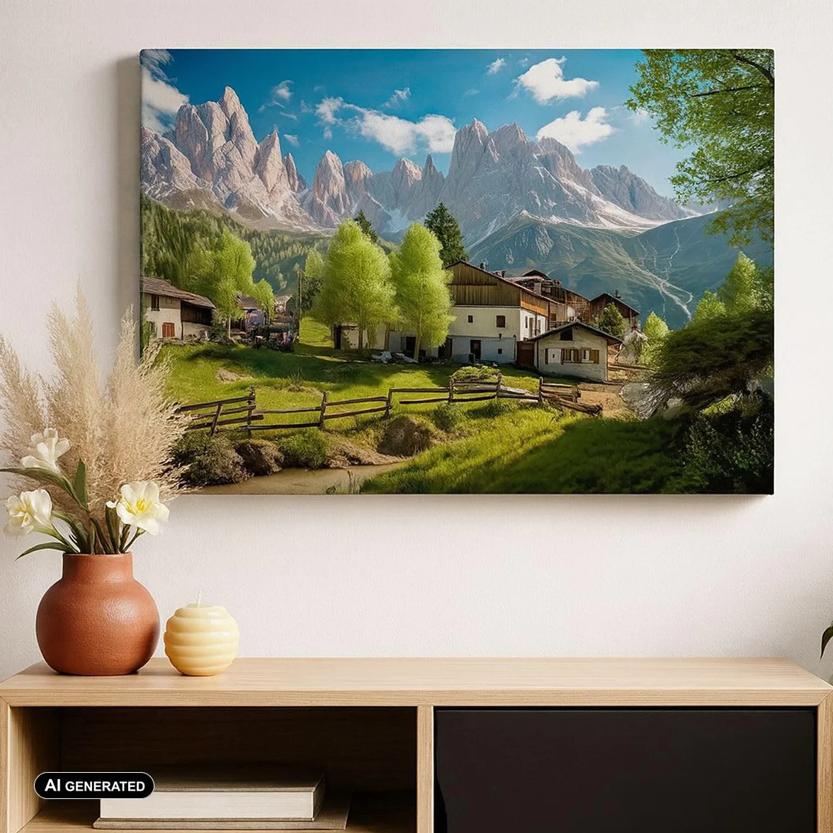 Lienzo Decorativo 120x80cm Moderno Horizontal Arquitectura Paisajes - 5814 | montañas Paisaje Alpes Cuadro sobre Lienzo Grande Arte mural Decoración del Hogar Salón Dormitorio Oficina Cuadros de Pared