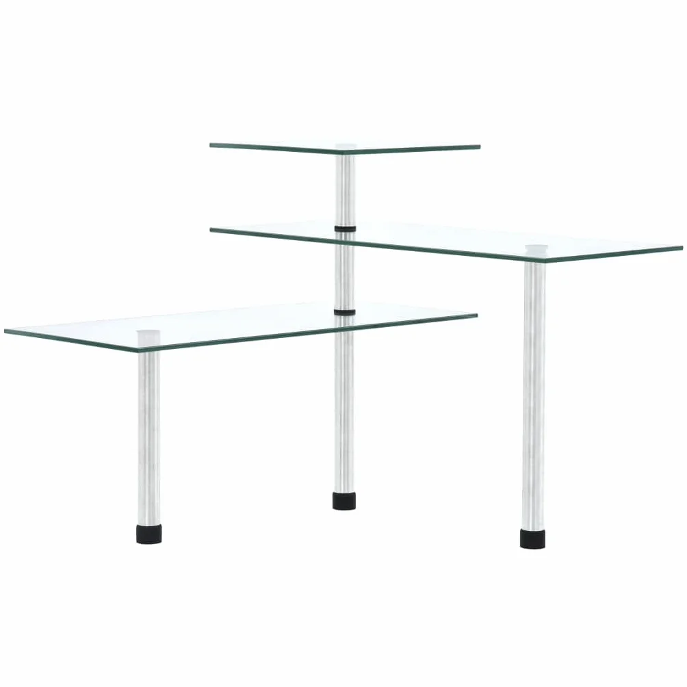 Estantería esquinera de cocina de 3 niveles, vidrio templado, acero inoxidable, transparente, ahorra espacio, especiero y organizador de cocina, con 3 estantes escalonados para hierbas, latas
