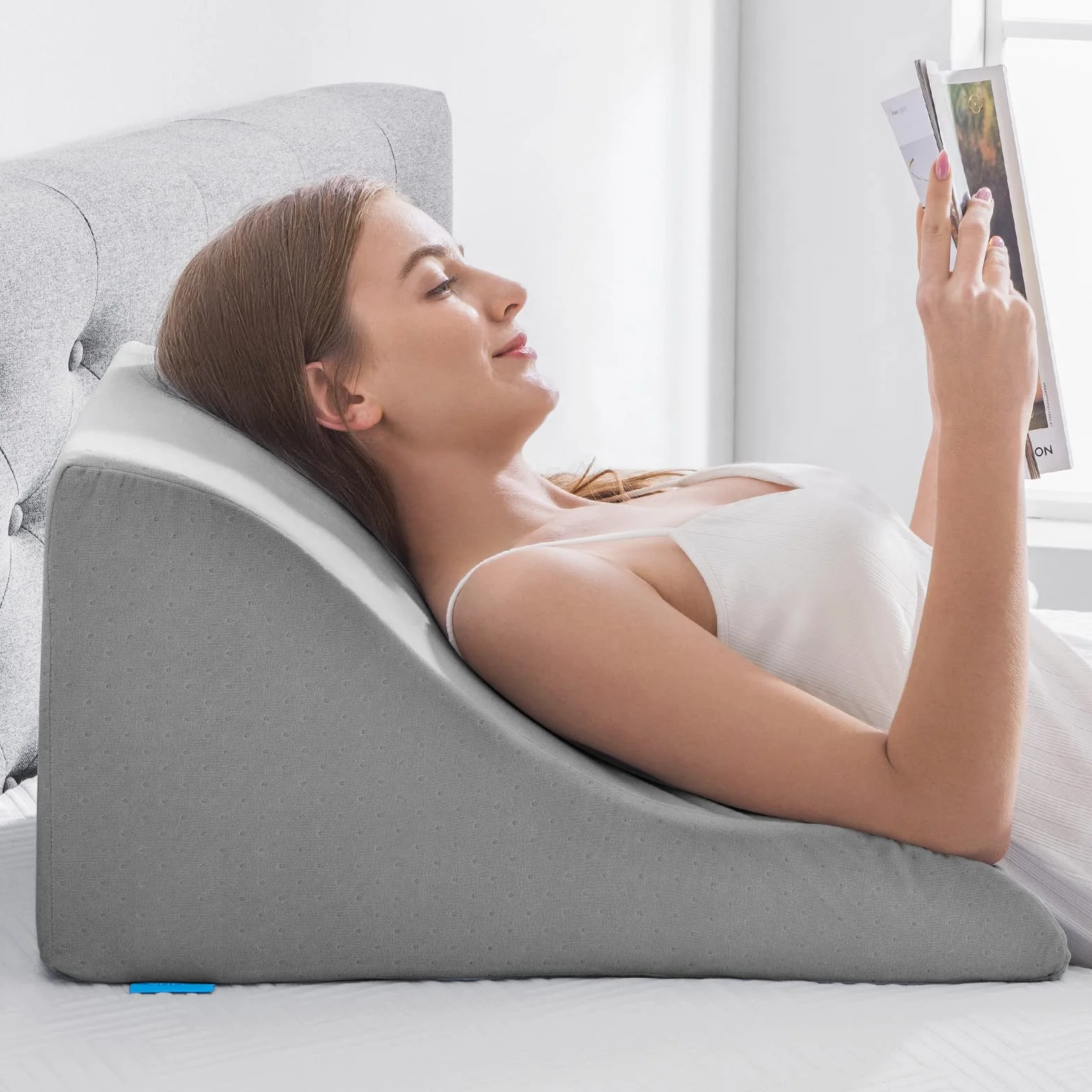 Almohadas de Lectura - Almohada de Cuña de Espuma Viscoelástica Apoyo de Espalda Mientras se Trabajar o Viendo la Televisión - Grandes Cojín de Respaldo para Cama/Sofá/Suelo - Versión más Ancha