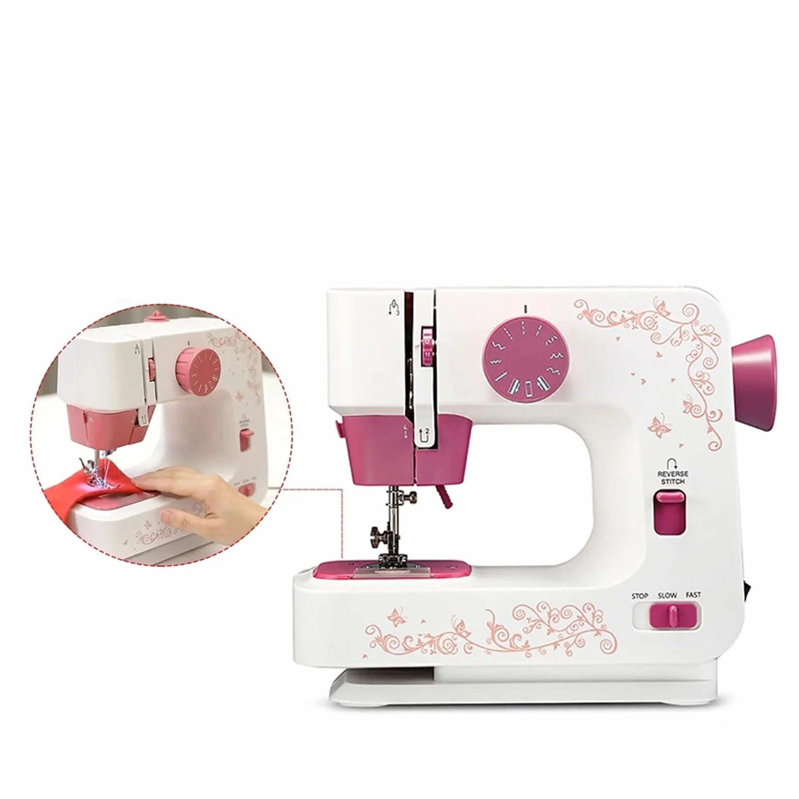 Máquina De Coser Eléctrica Escritorio For El Hogar, Overlock For Ropa DIY, 2 Velocidades, 12 Puntadas, Batería Portátil/adaptador DC Potente Silenciosa Y Estable