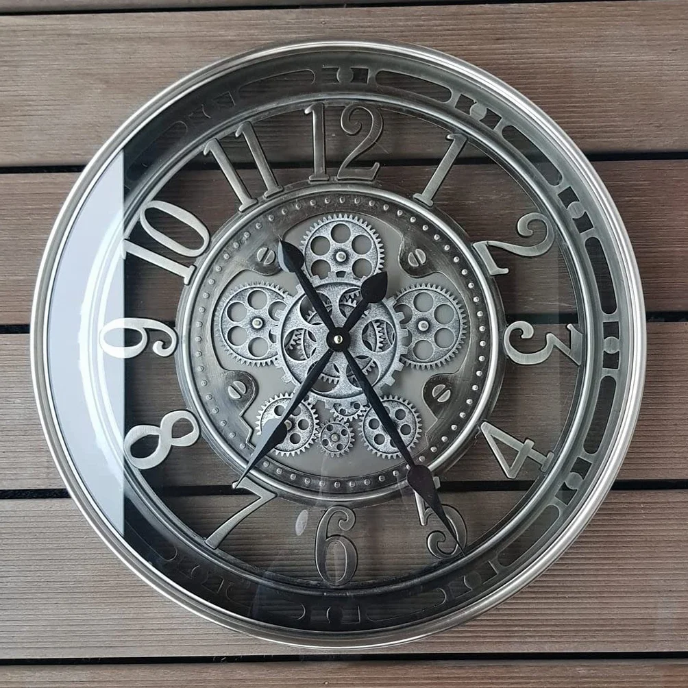 Infinity Time Reloj de Pared Redondo de 21 Pulgadas, diseño de Engranaje Expuesto en Movimiento, Estilo Vintage, Industrial Steampunk, Engranaje de Gran tamaño, Metal Esqueleto, rústico,
