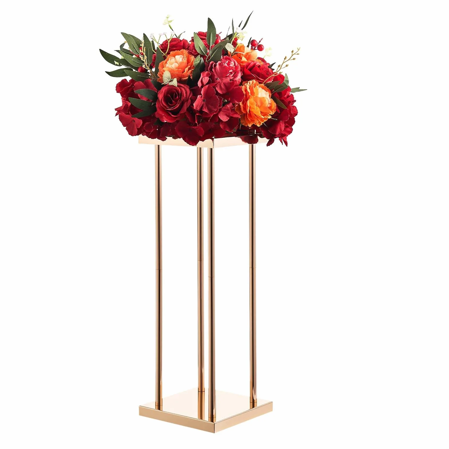 VEVOR Soporte Floral para Bodas, en Forma de Columna, con Laminado Metálico, Ideal para Bodas, Fiestas, Cumpleaños y el Hogar, Soportes Dorados Francés para Centros de Mesa, 200 x 200 x 600 mm, 10 uds