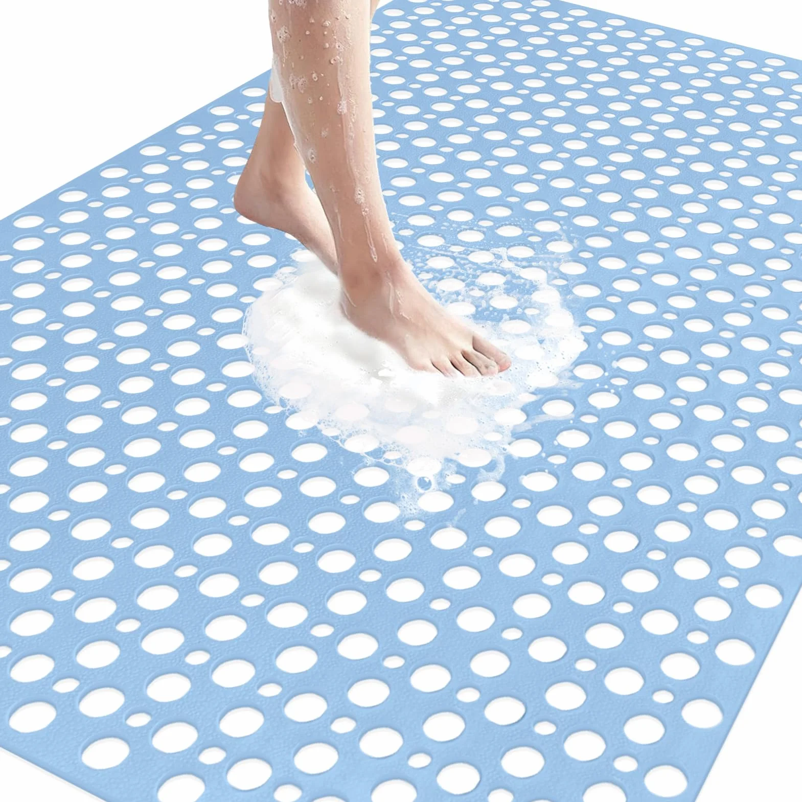 Alfombrilla de ducha antideslizante, 80 x 120 cm Alfombra de baño con ventosas, alfombra de bañera con agujeros de escape, alfombra grande antideslizante de TPE, secado rápido (grande, azul, 120 x 80