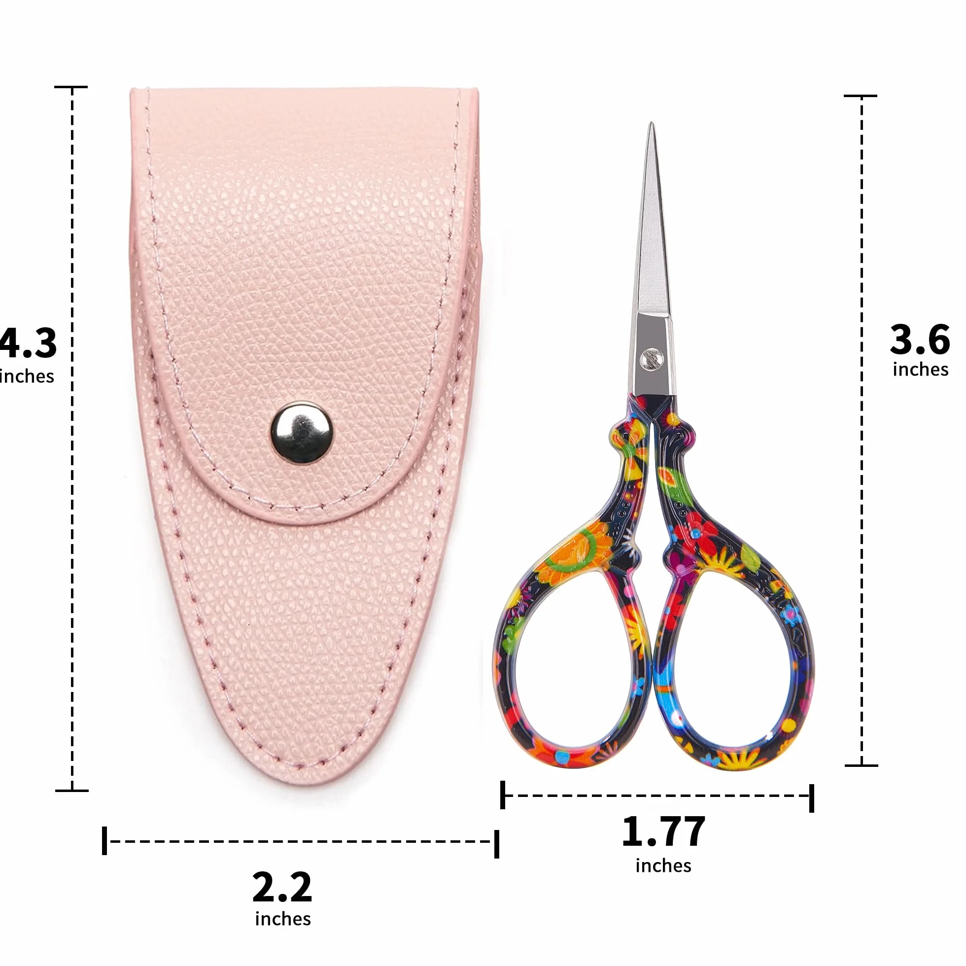 Tijeras de costura pequeñas de 9 cm, mini tijeras en una bolsa, multiusos con funda de cuero, flor negra